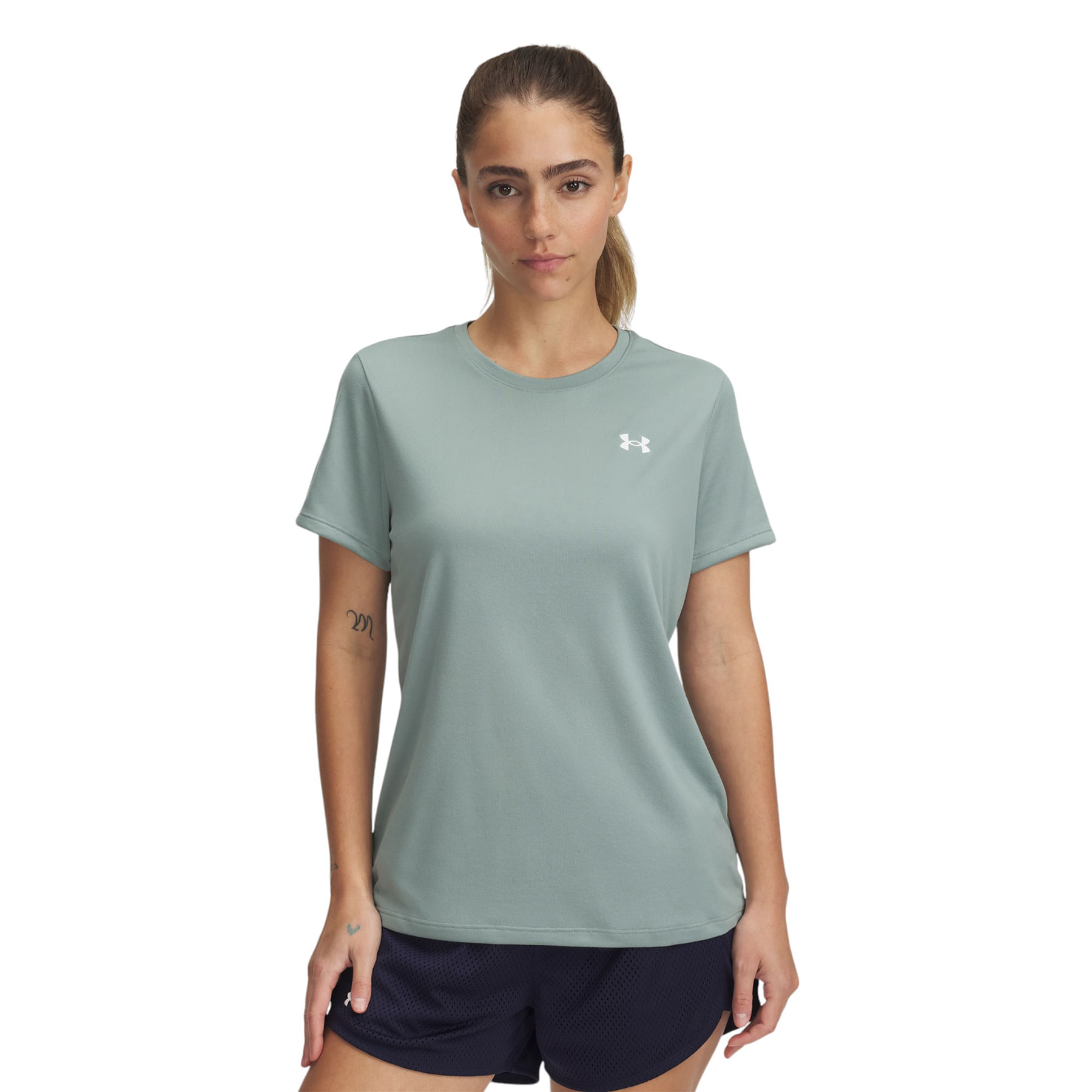 Under-Armour-Tech-Short-Sleeve-T-Shirt---Women-s-Silica-Green---White