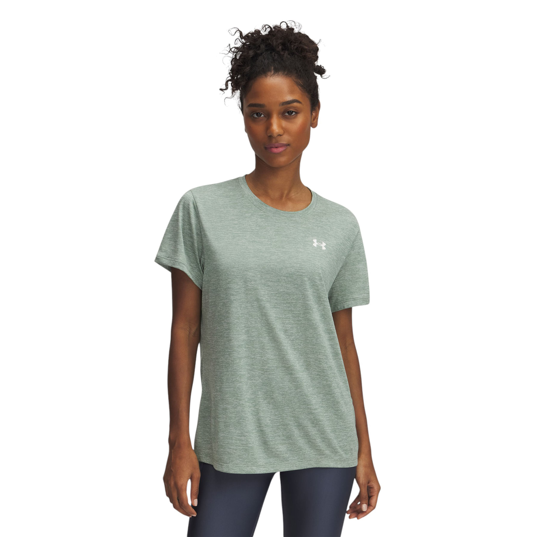 Under-Armour-Tech-Twist-Short-Sleeve-Shirt---Women-s-Silica-Green---White