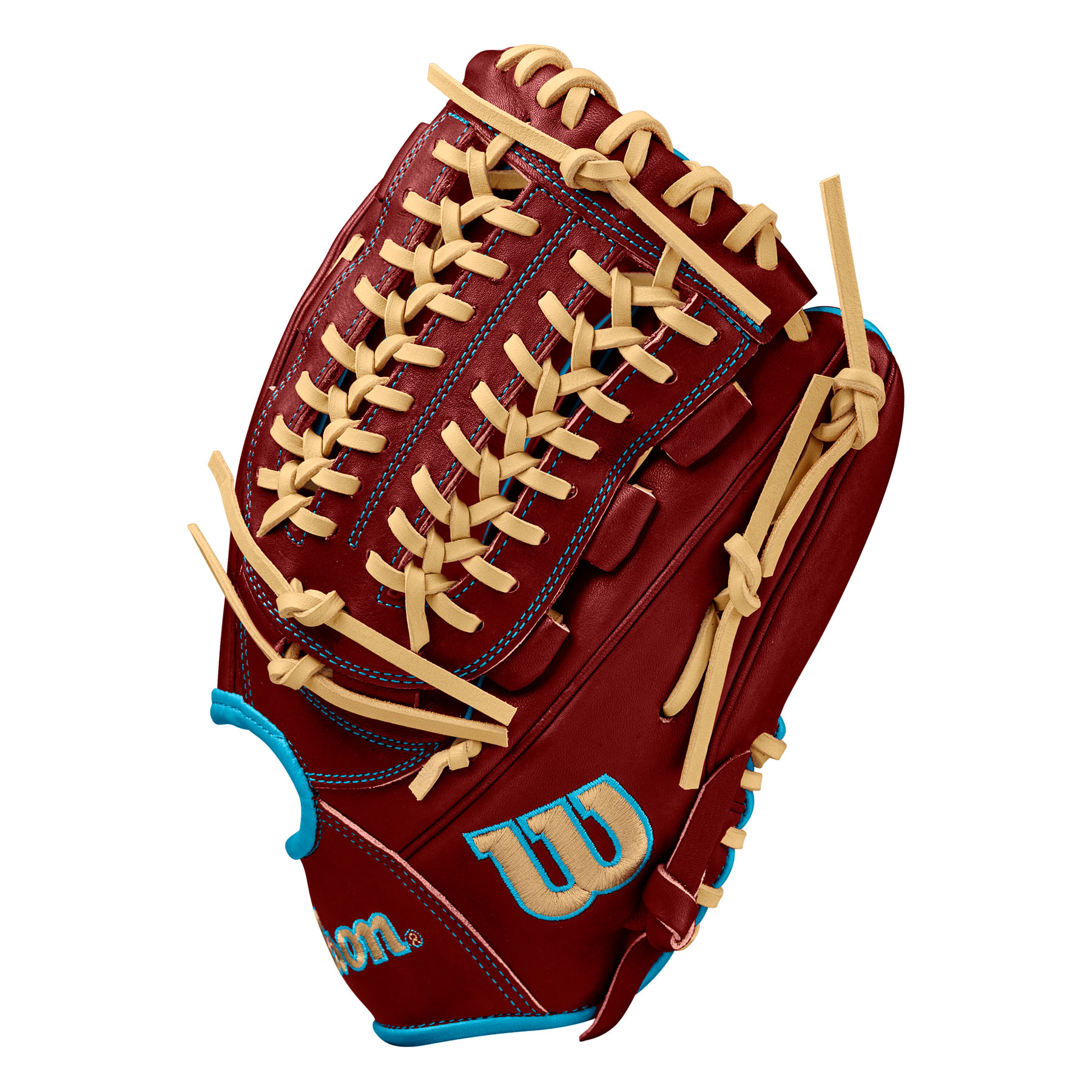 Wilson-A2000-D33-11.75--Pitcher-s-Glove---2024-Brick-Red---Tropical-Blue---Blonde