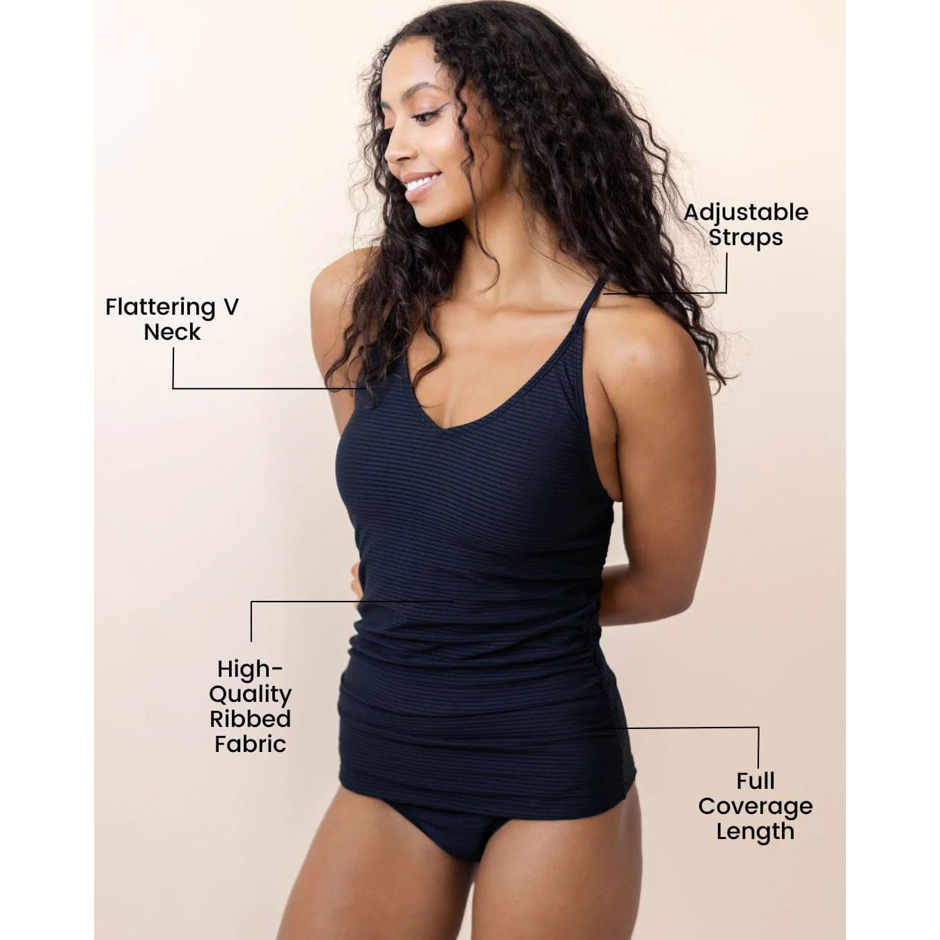 Nani-Flat-Rib-V-Neck-Tankini---Women-s-Black