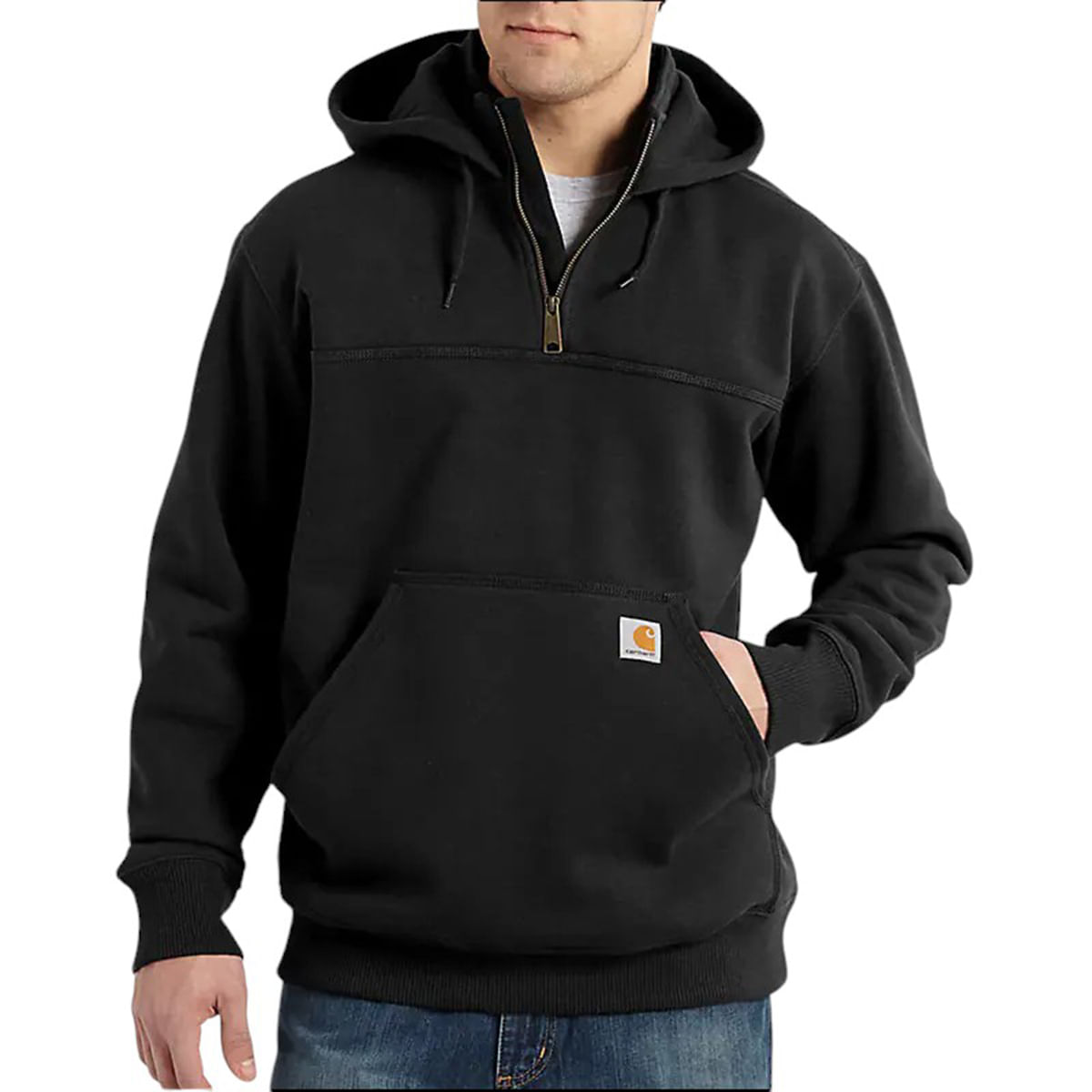 Carhartt-Rain-Defender-Paxton-Hooded-Quarter-Zip-Sweatshirt---Men-s-Black