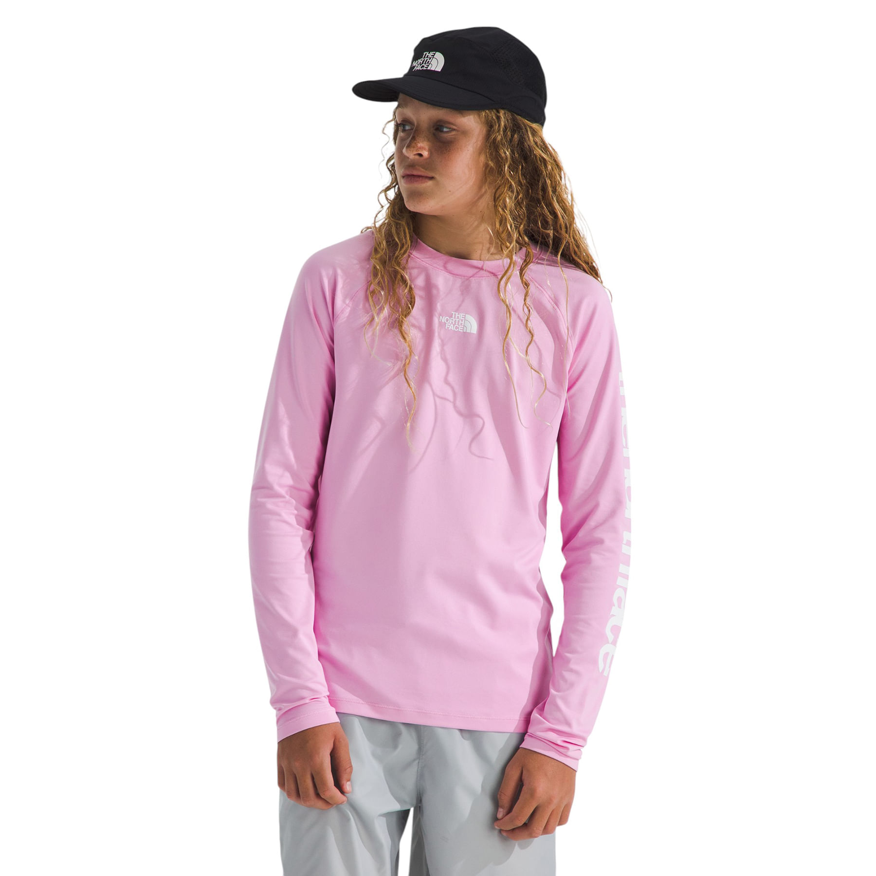 The-North-Face-Amphibious-Long-Sleeve-Tee---Youth-Cyber-Pink