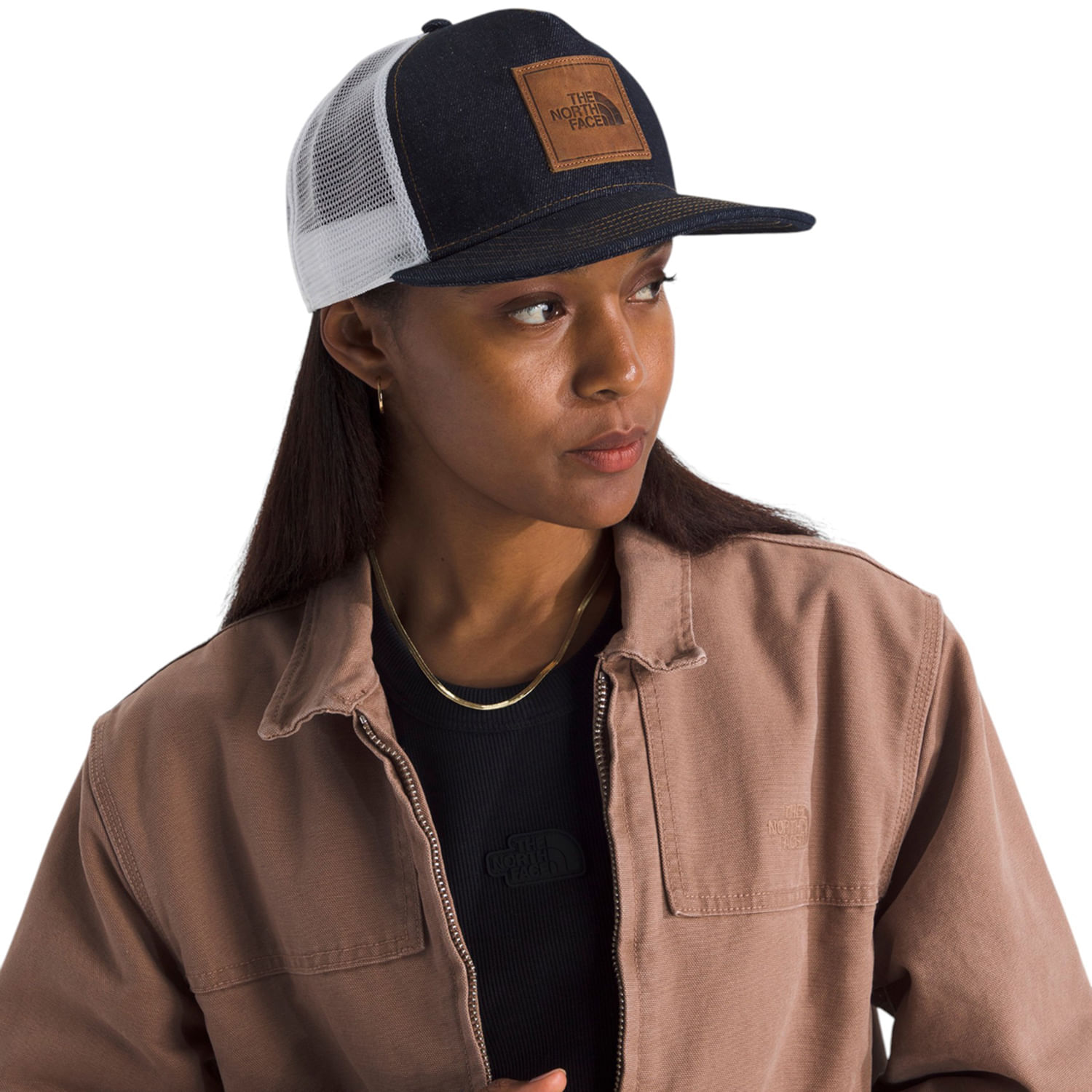 The-North-Face-Half-Dome-Trucker-Denim---Leather-Patch