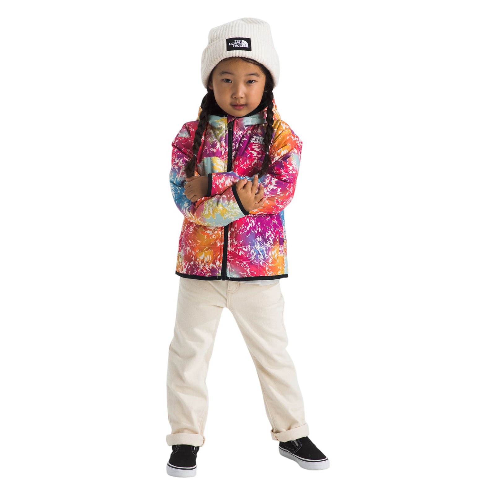 The-North-Face-Reversible-Shasta-Full-Zip-Hooded-Jacket---Girls--Radiant-Poppy-Blowing-Wind-Print