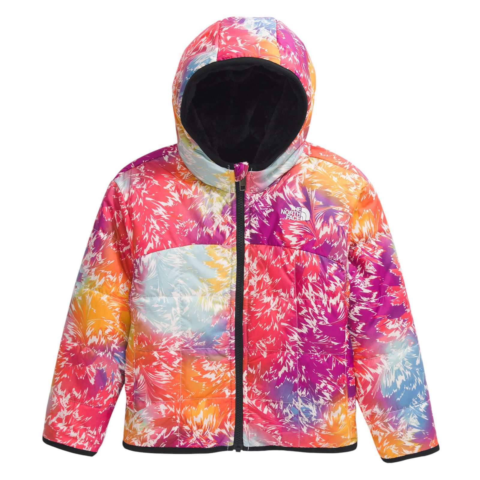 The-North-Face-Reversible-Shasta-Full-Zip-Hooded-Jacket---Girls--Radiant-Poppy-Blowing-Wind-Print