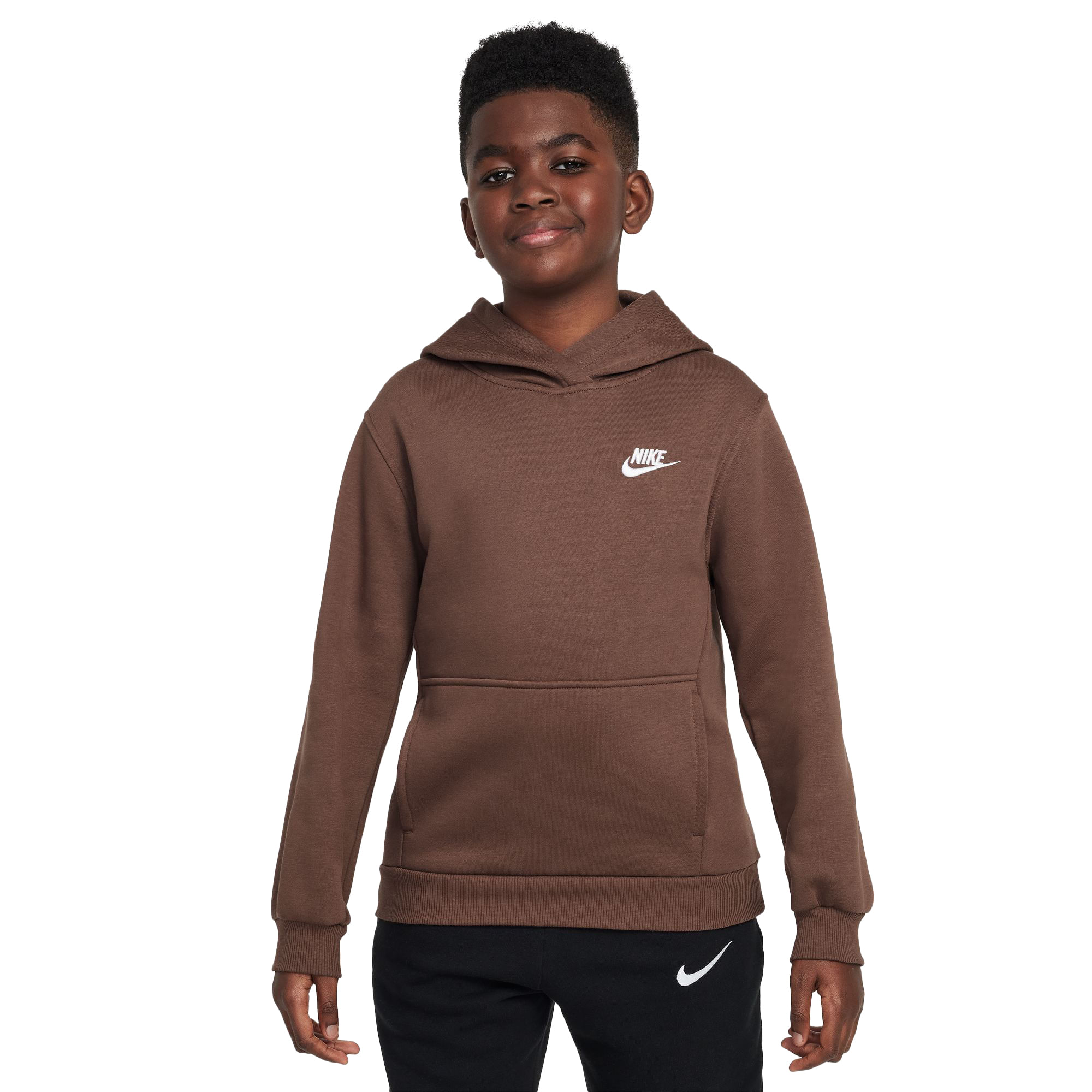 Nike-Sportswear-Club-Fleece-Pullover-Hoodie---Youth-Fauna-Brown---White