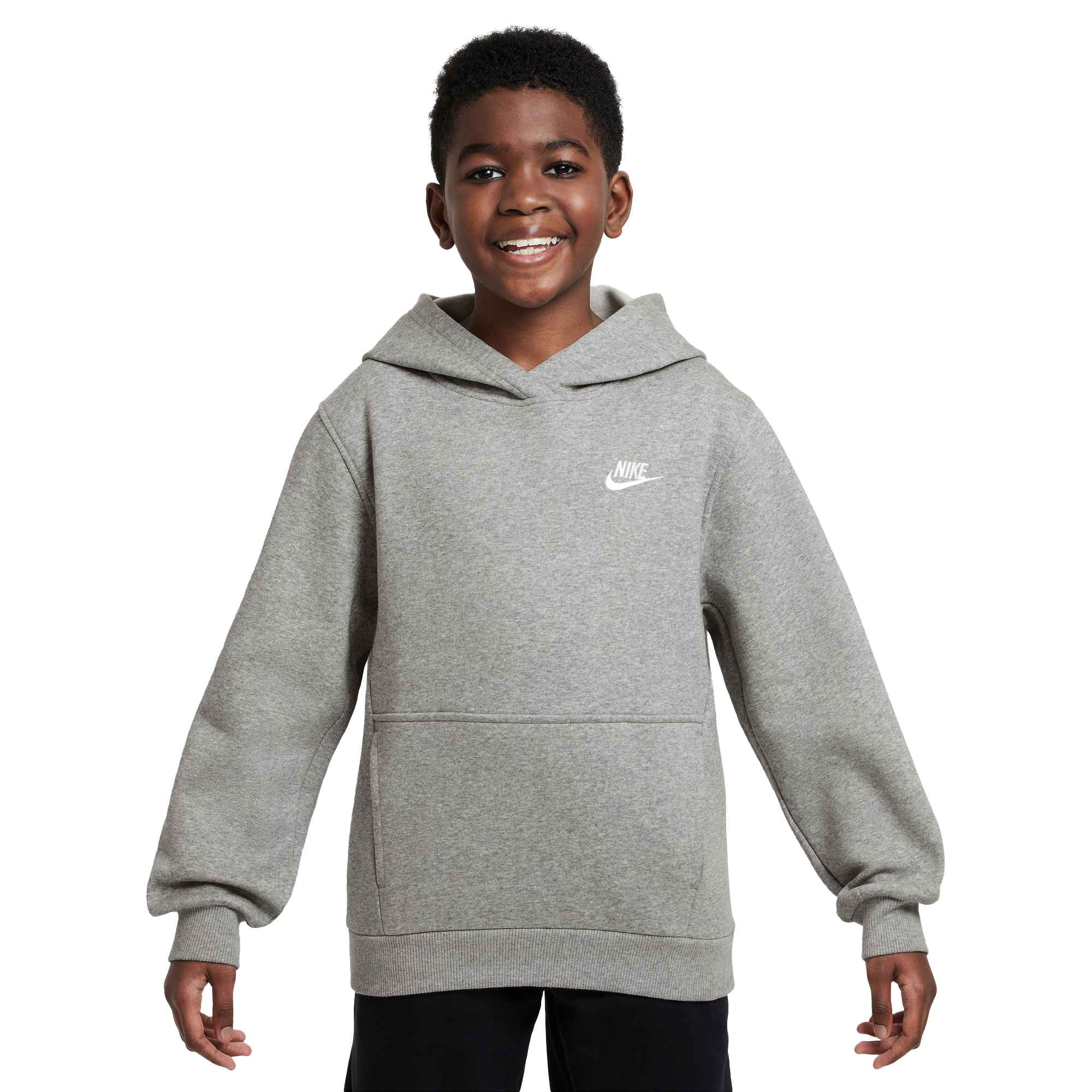 Nike-Sportswear-Club-Fleece-Pullover-Hoodie---Youth-Dark-Grey-Heather---White