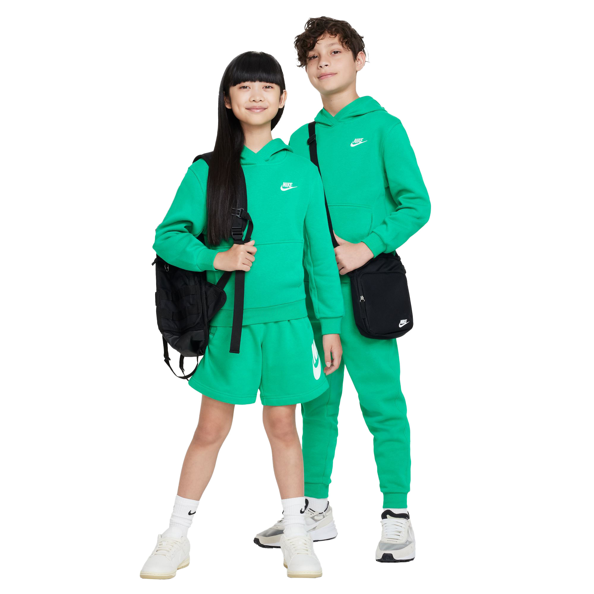 Nike-Sportswear-Club-Fleece-Pullover-Hoodie---Youth-Stadium-Green---White