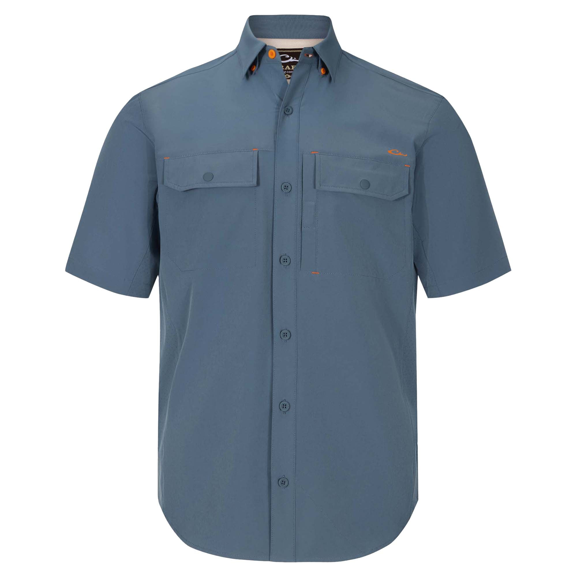 drake waterfowl dress shirts Men's Solid Wingshooter's Short-Sleeve Shirt in sunglass wipe Drake 2-tone Vented L/S Shirt