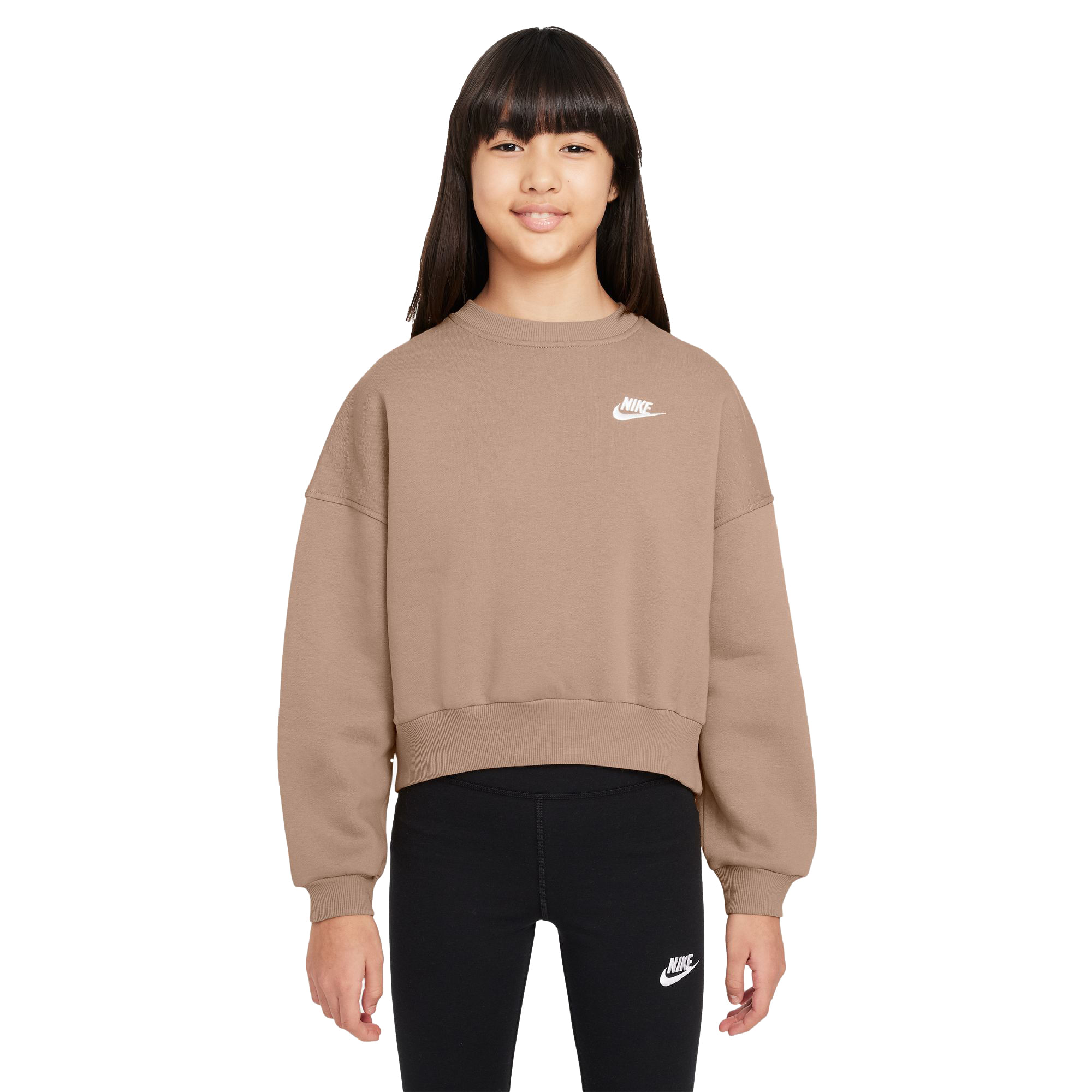 Nike-Sportswear-Club-Fleece-Boxy-Crew-Neck-Sweatshirt---Girls--Hemp---Hemp---White