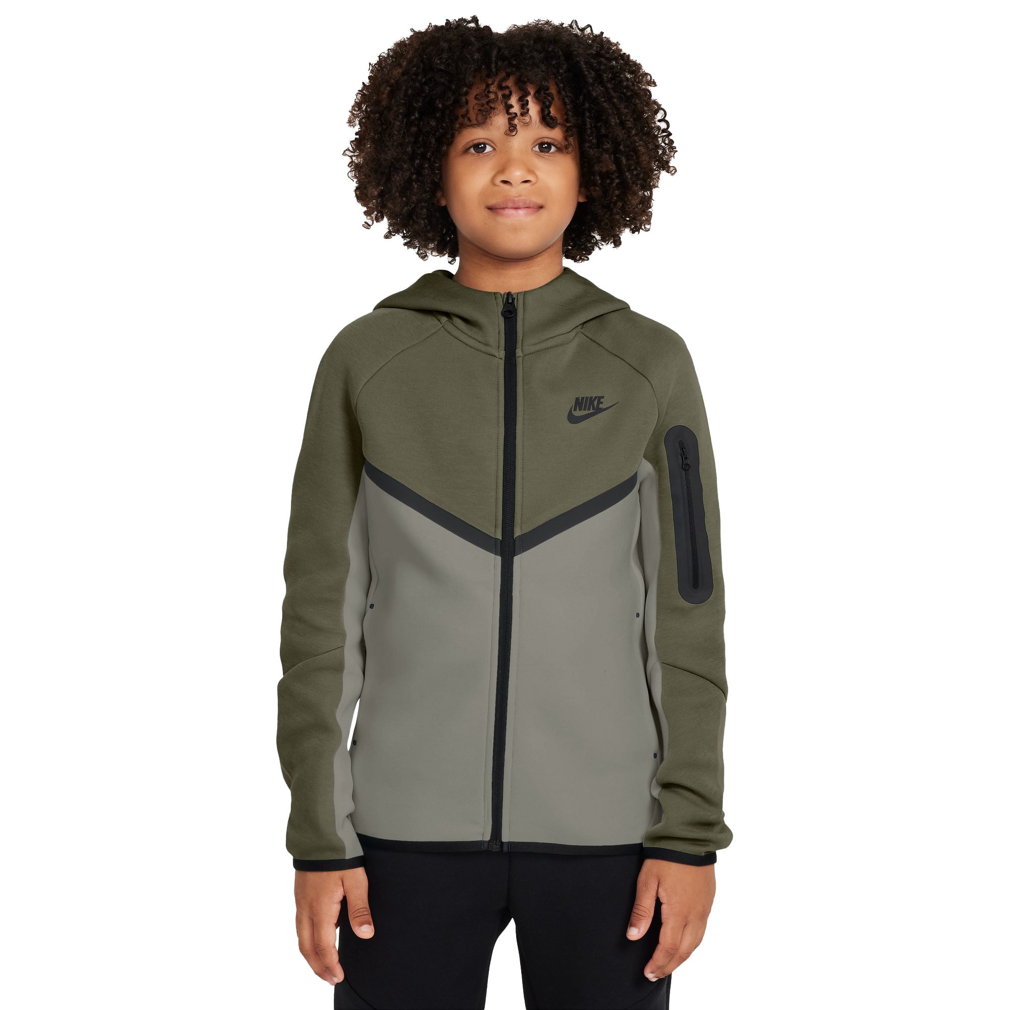 Nike-Sportswear-Tech-Fleece-Full-Zip-Hoodie---Youth-Medium-Olive---Light-Army---Black---Black