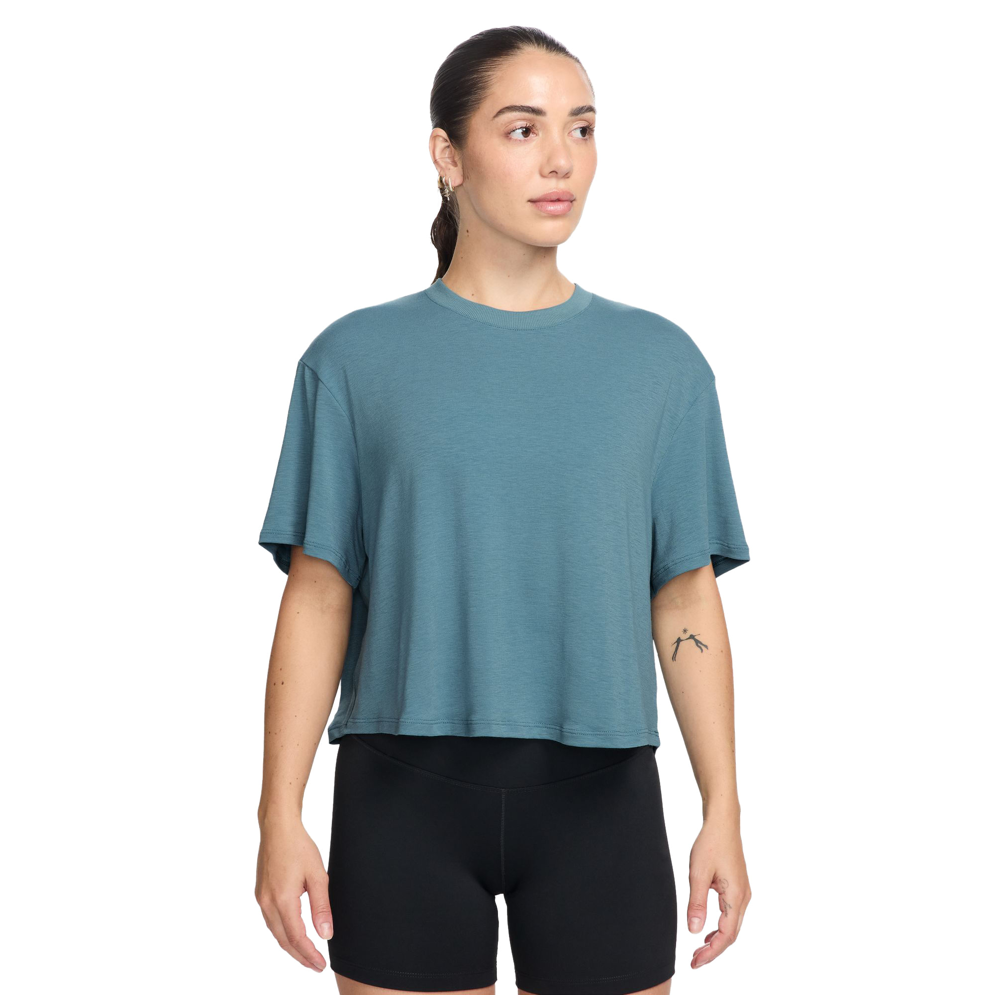 Nike-One-Relaxed-Dri-FIT-Cropped-Short-Sleeved-Top---Women-s-Smokey-Blue---Clear