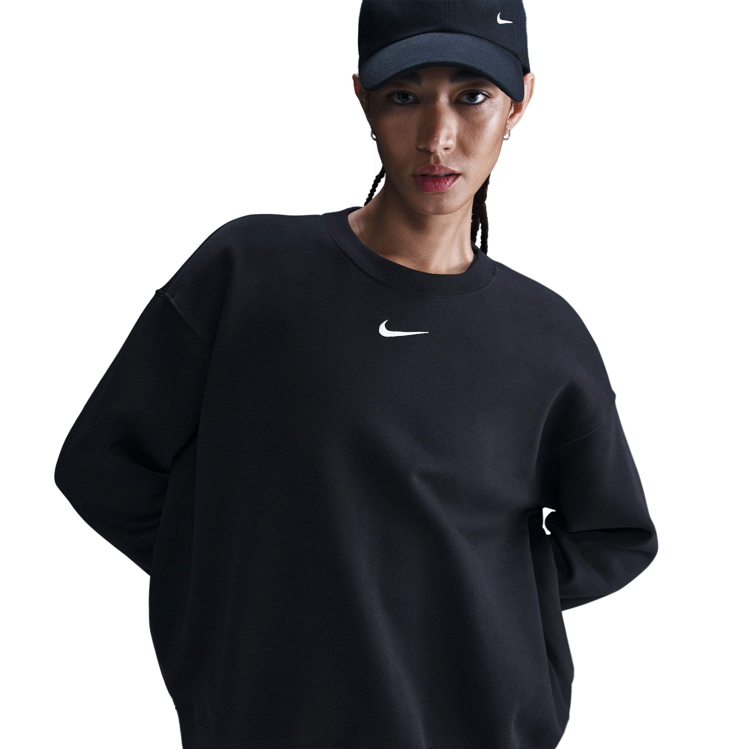Nike Sportswear Phoenix Fleece Oversized Crew-Neck Sweatshirt - Women's - Black / Sail XXL