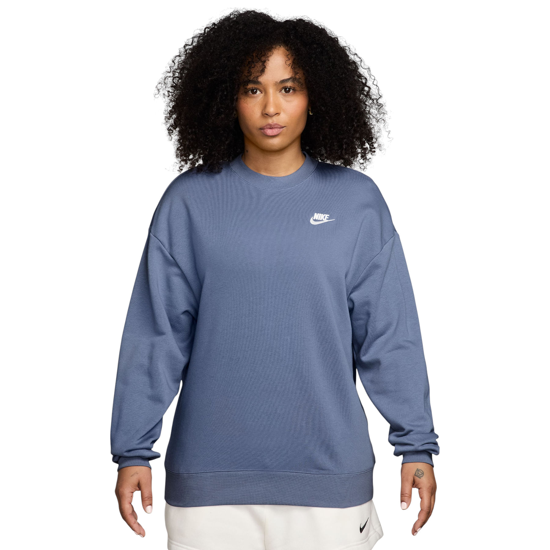 Nike-Sportswear-Club-Fleece-Loose-Crew-Neck-Sweatshirt---Women-s-World-Indigo---White