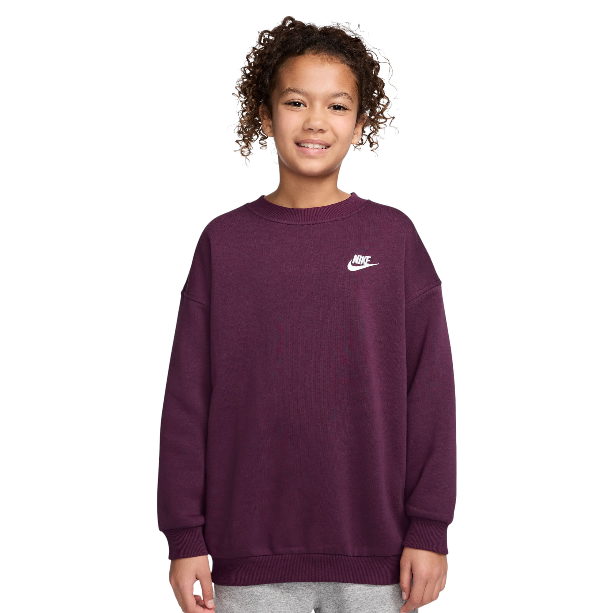 Nike-Sportswear-Club-Fleece-Oversized-Sweatshirt---Youth-Bordeaux---White