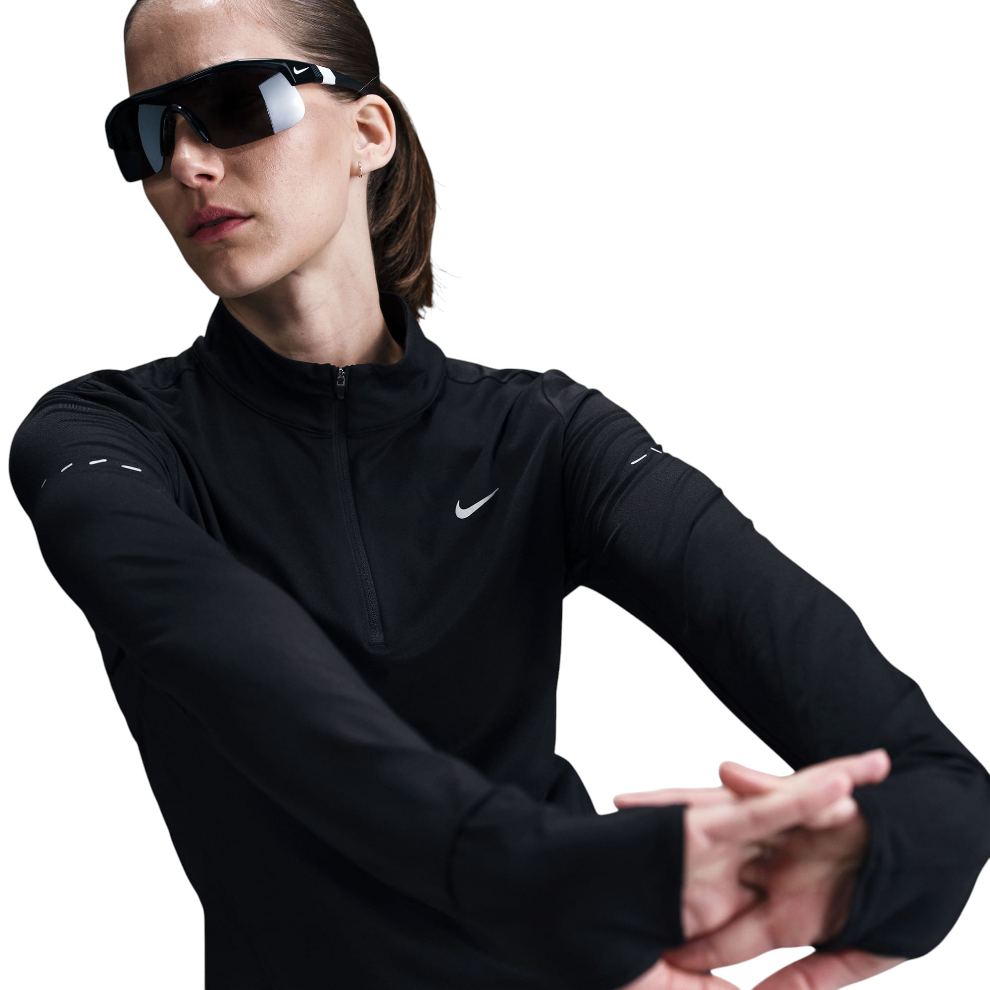 Nike-Swift-Dri-FIT-UV-1-4-Zip-Running-Top---Women-s-Black---Reflective-Silver