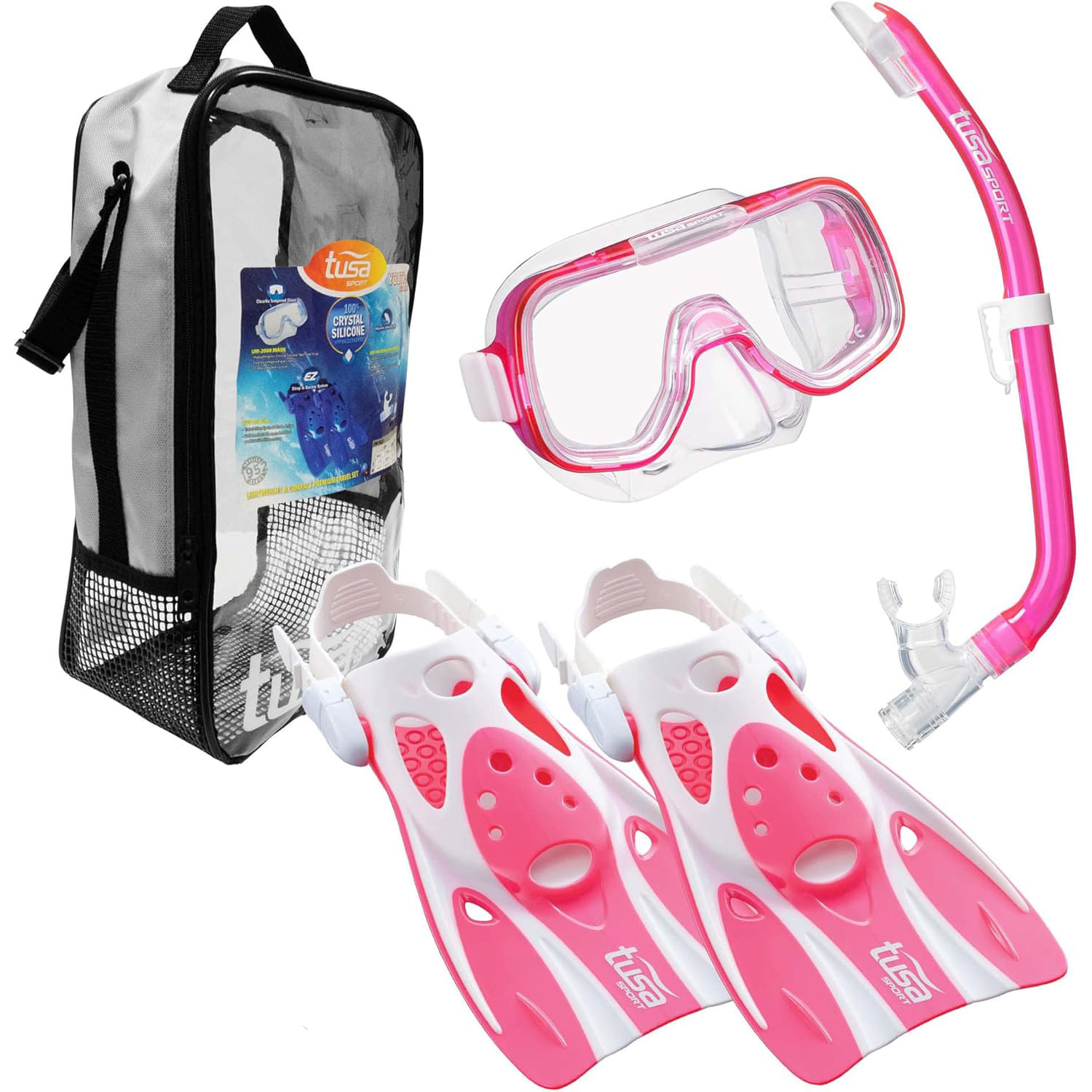TUSA-Mini-Kleio-Hyperdry-Youth-Travel-Snorkel-Set-Clear-Pink
