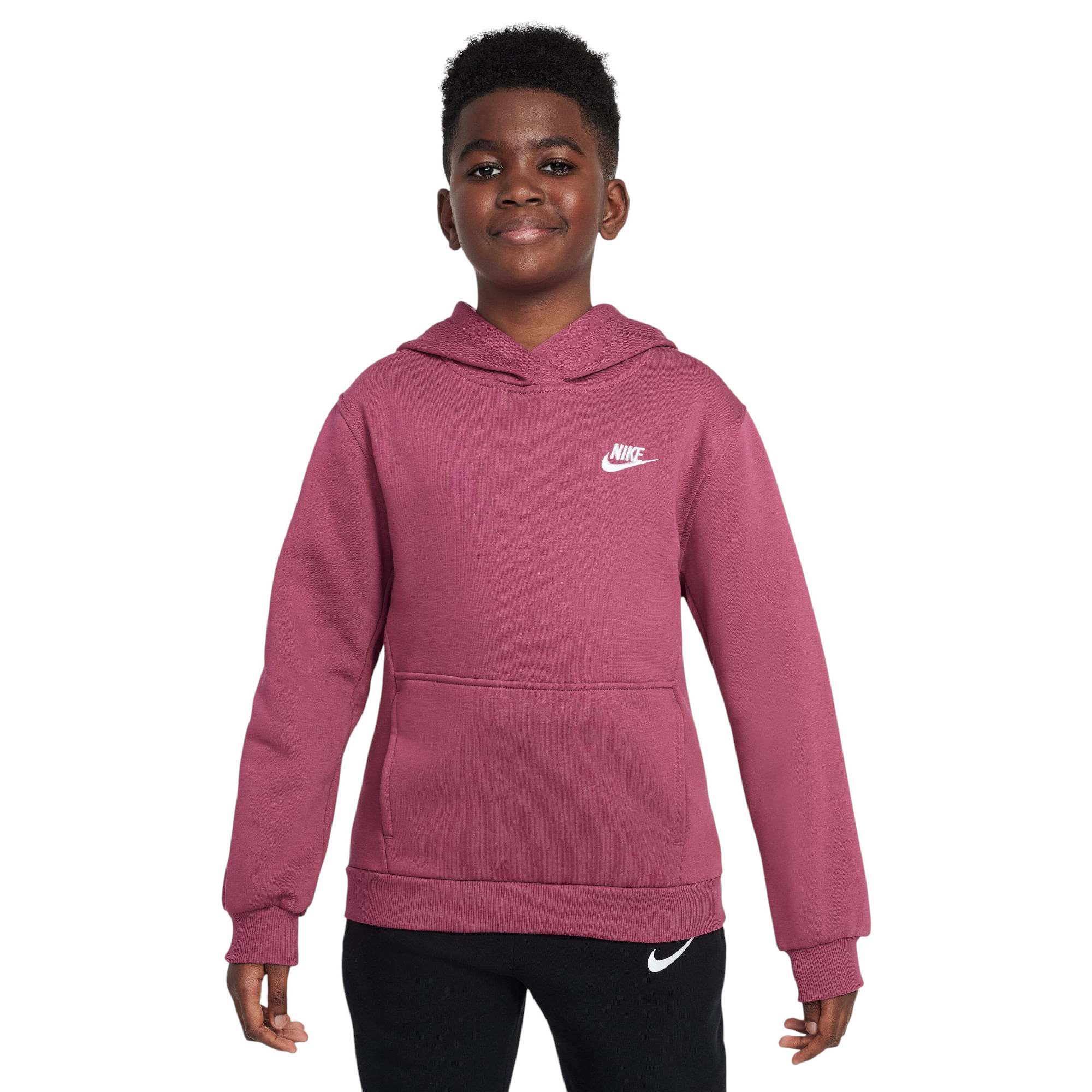 Nike-Sportswear-Club-Fleece-Pullover-Hoodie---Youth-Sweet-Beet---White