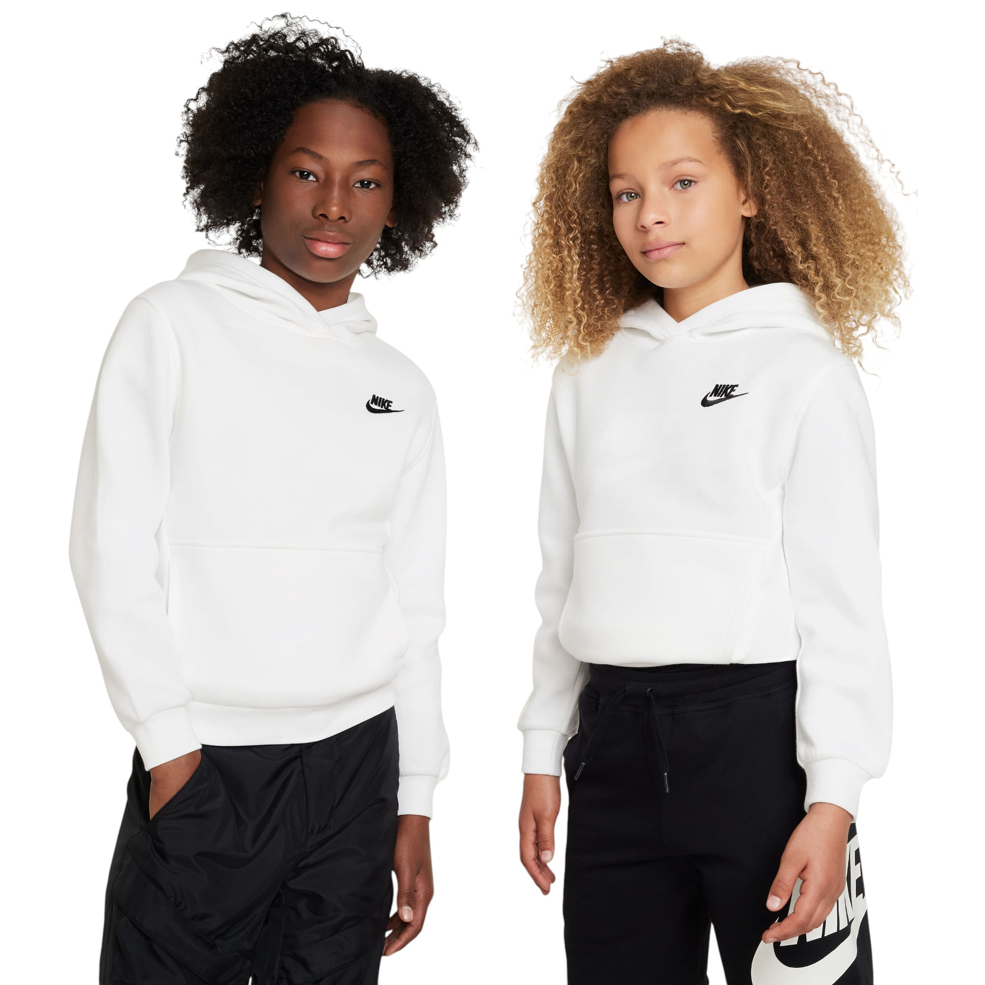 Nike-Sportswear-Club-Fleece-Pullover-Hoodie---Youth-White---Black