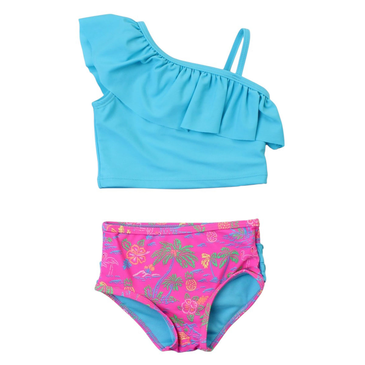 RuffleButts---RuggedButts-One-Shoulder-Ruffle-Tankini---Girls--Neon-Island-Time