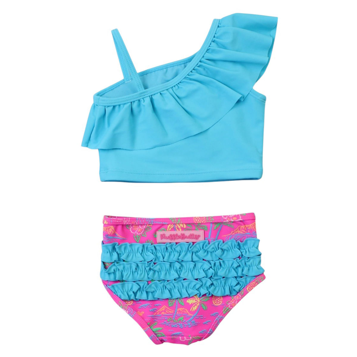RuffleButts---RuggedButts-One-Shoulder-Ruffle-Tankini---Girls--Neon-Island-Time