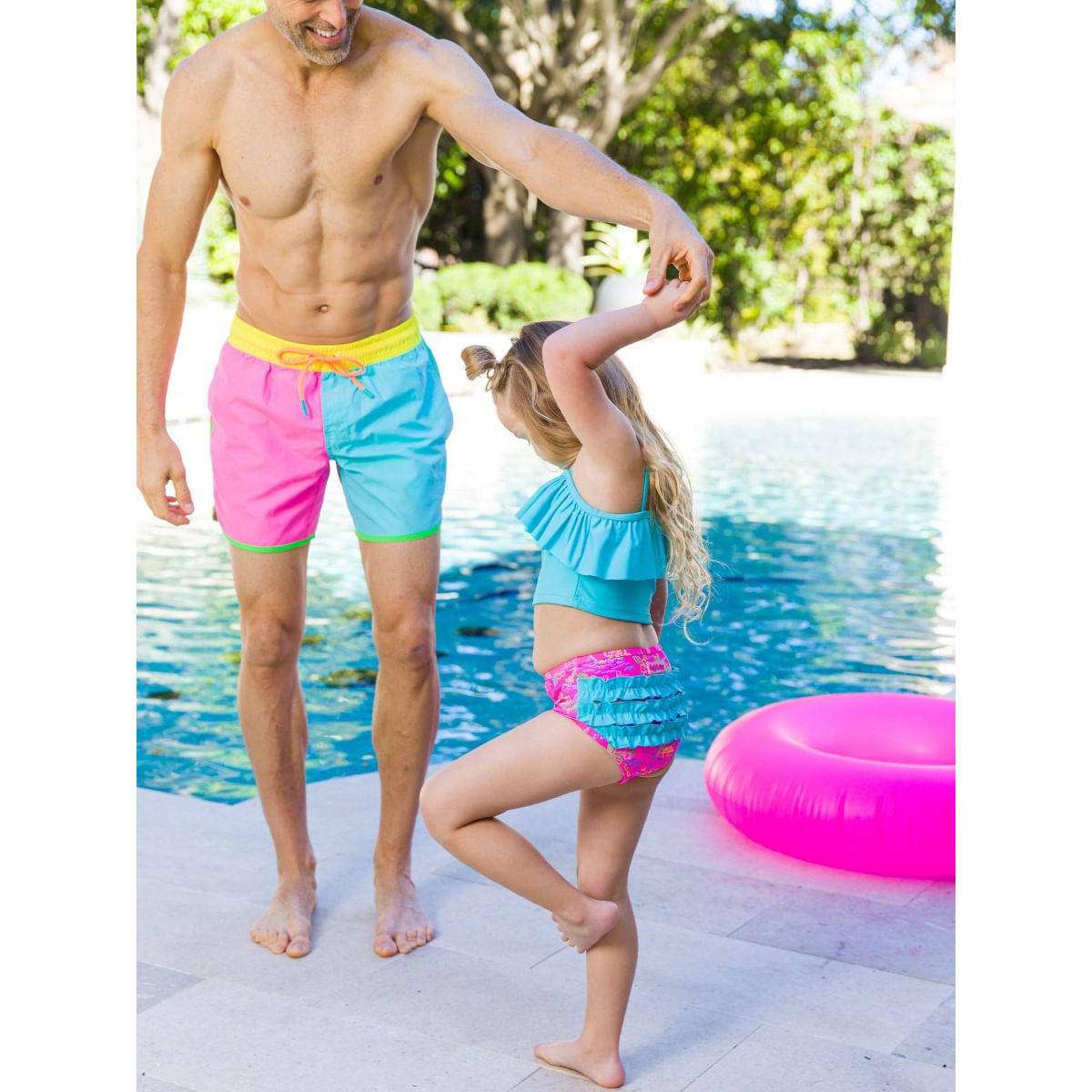 RuffleButts---RuggedButts-One-Shoulder-Ruffle-Tankini---Girls--Neon-Island-Time