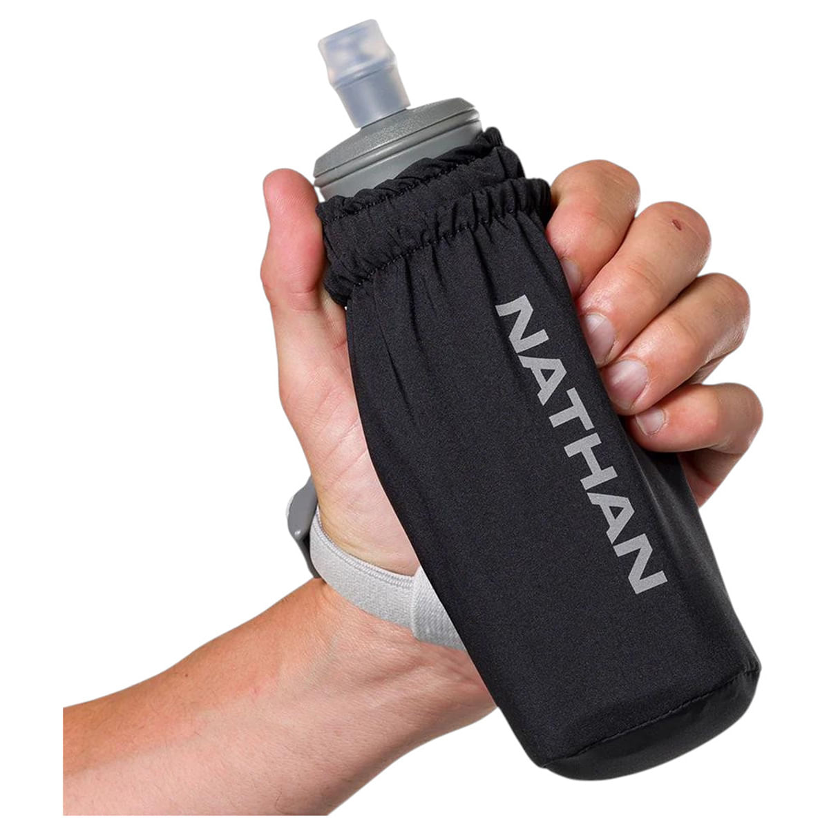 Nathan-Pinnacle-Soft-Flask-Handheld---14oz-Black---Reflective-Silver