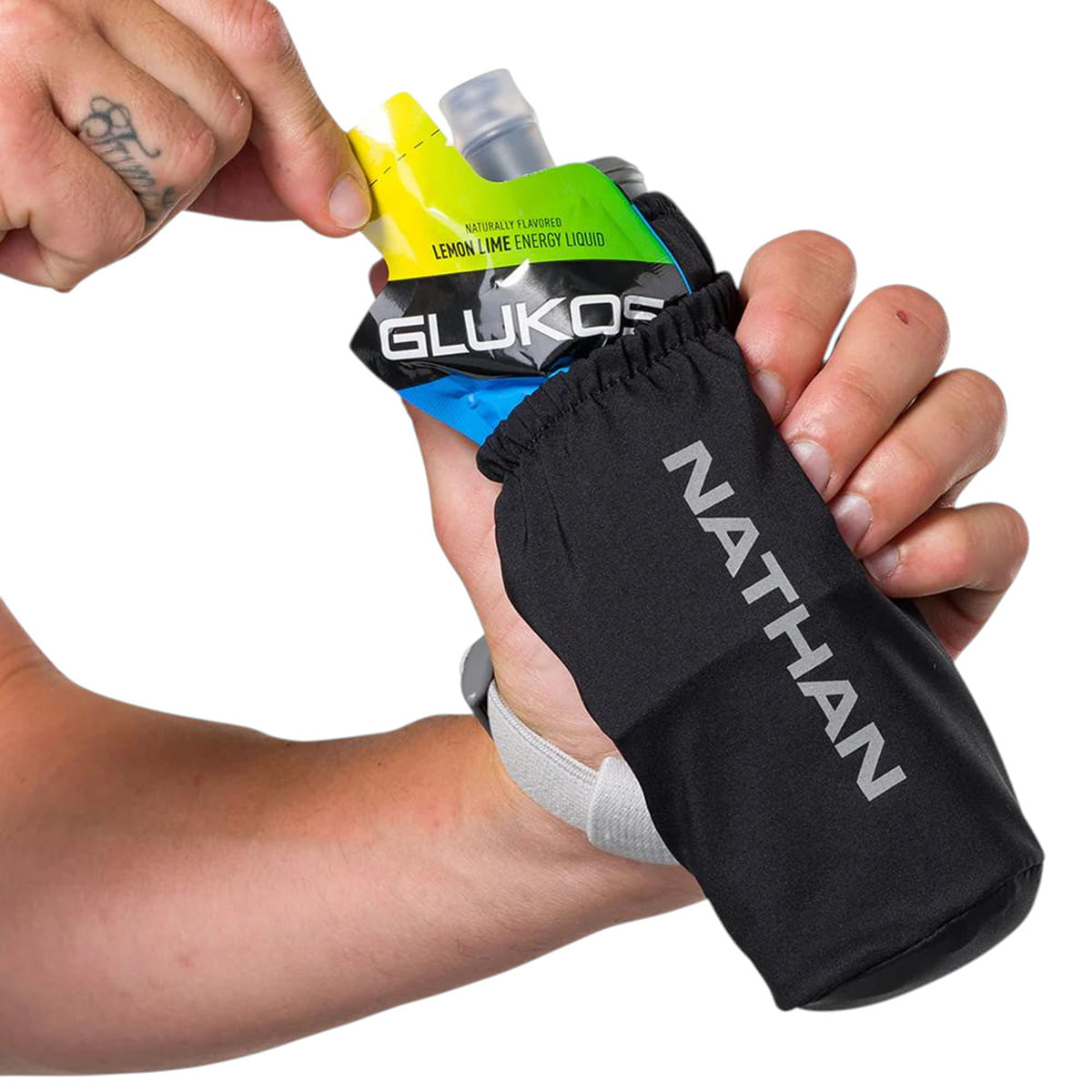 Nathan-Pinnacle-Soft-Flask-Handheld---14oz-Black---Reflective-Silver