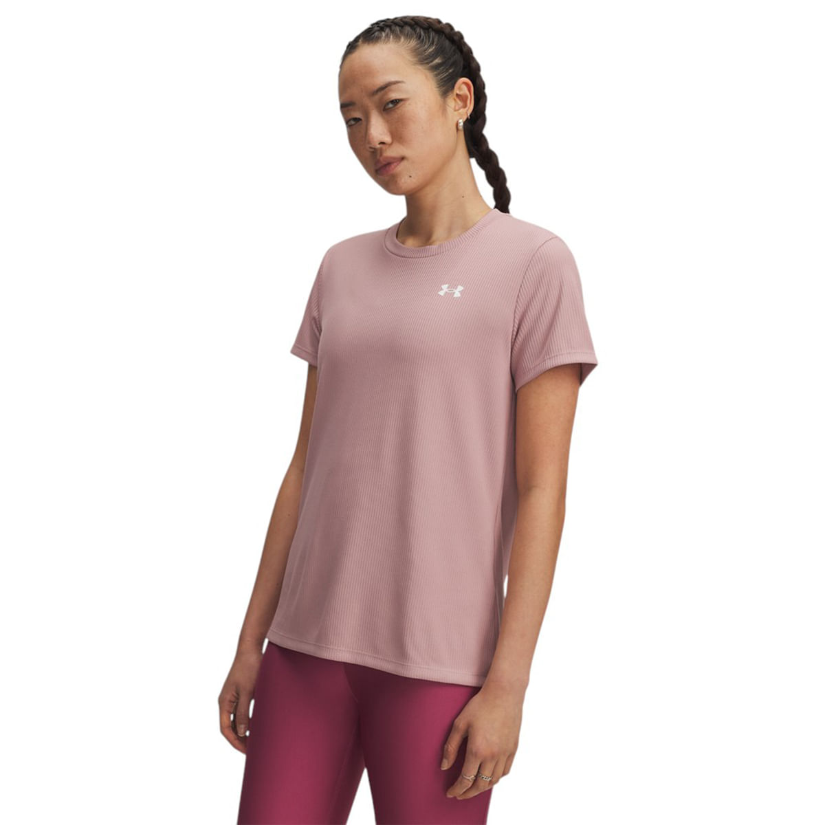Under-Armour-UA-Tech-Rib-Short-Sleeve-Tee---Women-s-Tourmaline-Pink---White