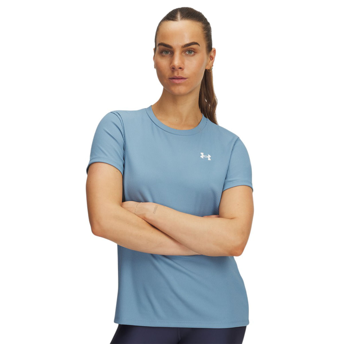 Under-Armour-UA-Tech-Rib-Short-Sleeve-Tee---Women-s-Blue-Smoke---White