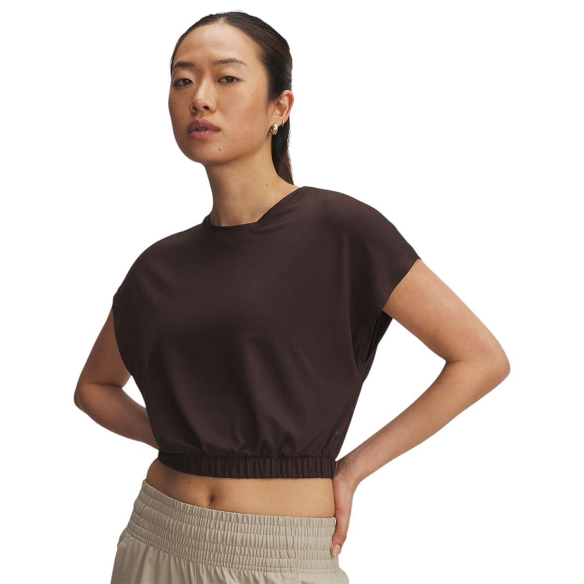 Under-Armour-Motion-Bubble-Hem-Short-Sleeve-Shirt---Women-s-Kona-Brown---Black