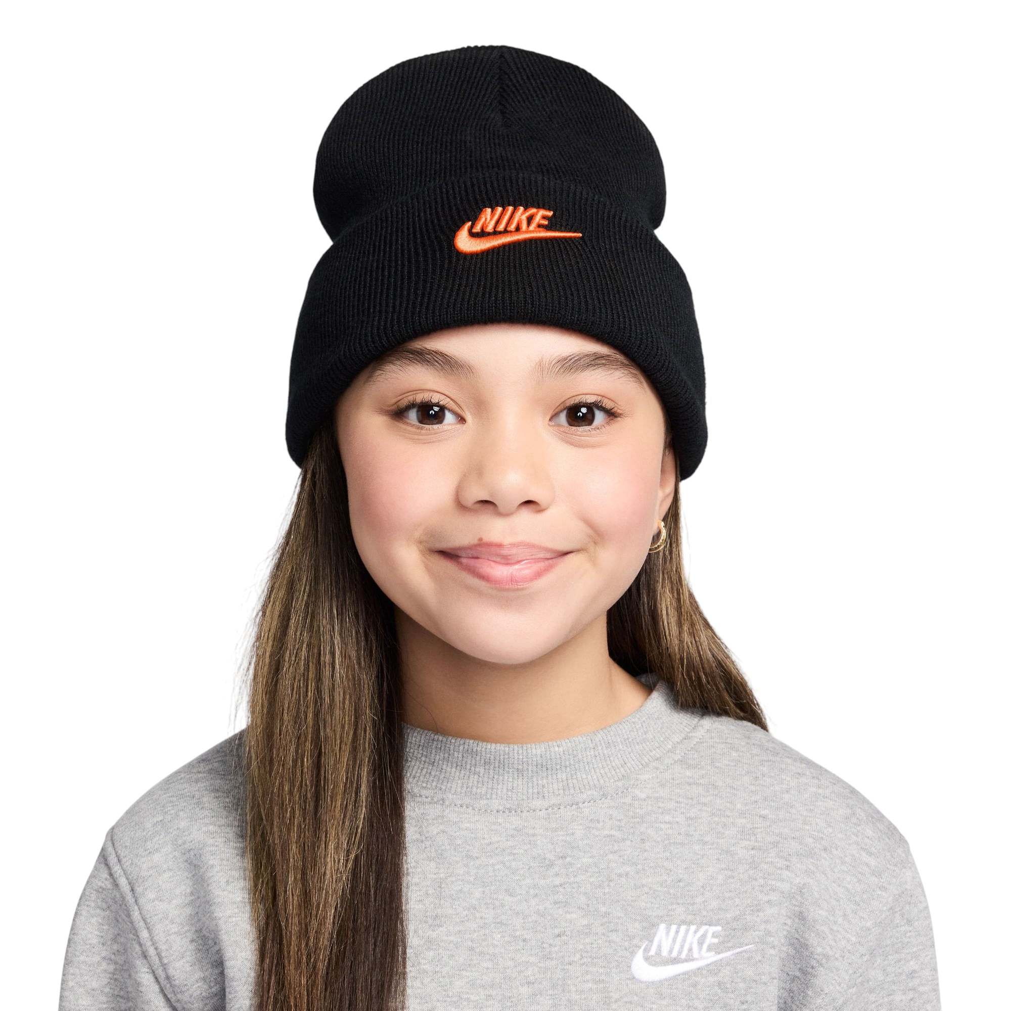Nike-Peak-Beanie---Kids--Black---Safety-Orange