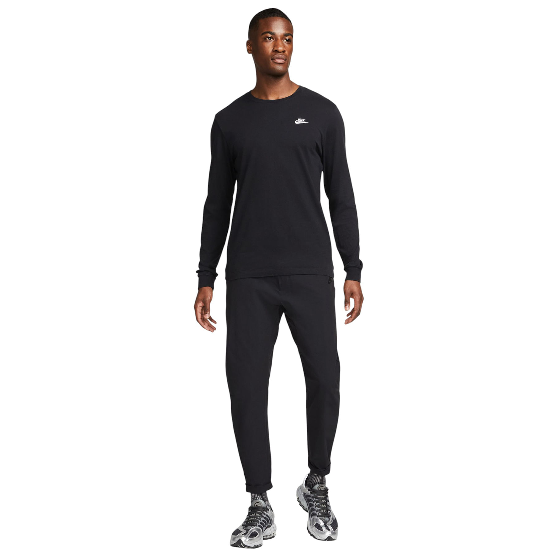 Nike-Sportswear-Club-Long-Sleeve-T-Shirt---Men-s-Black---White