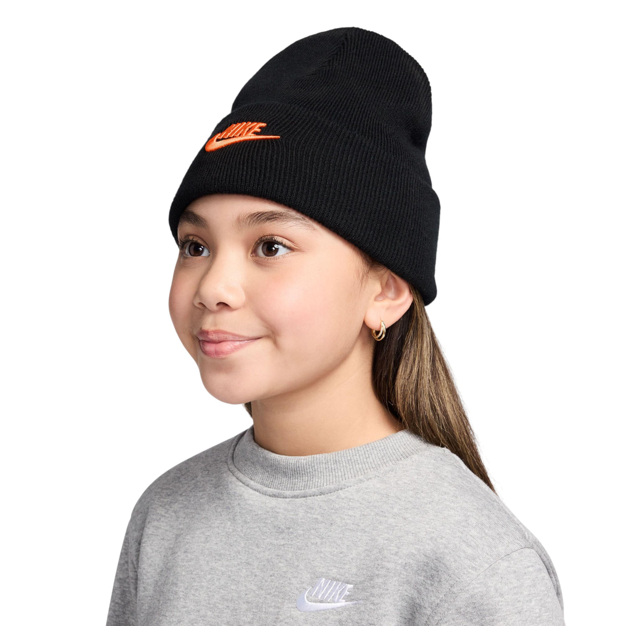 Nike-Peak-Beanie---Kids--Black---Safety-Orange