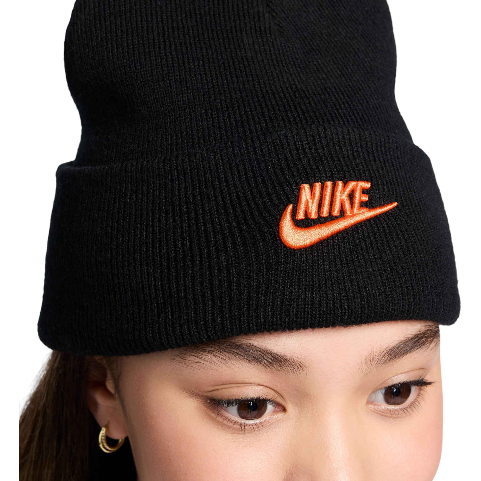 Nike-Peak-Beanie---Kids--Black---Safety-Orange