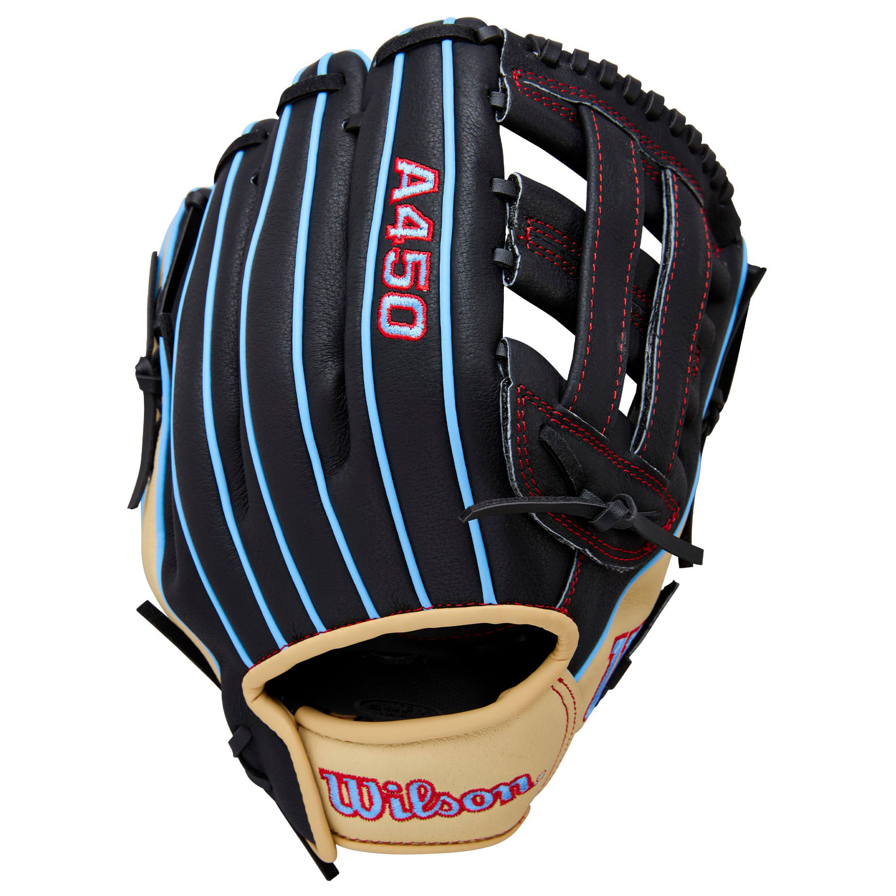 Wilson-A450-10.75--Infield-Baseball-Glove-Youth---2022-Black---Blonde---Cool-Blue---Red