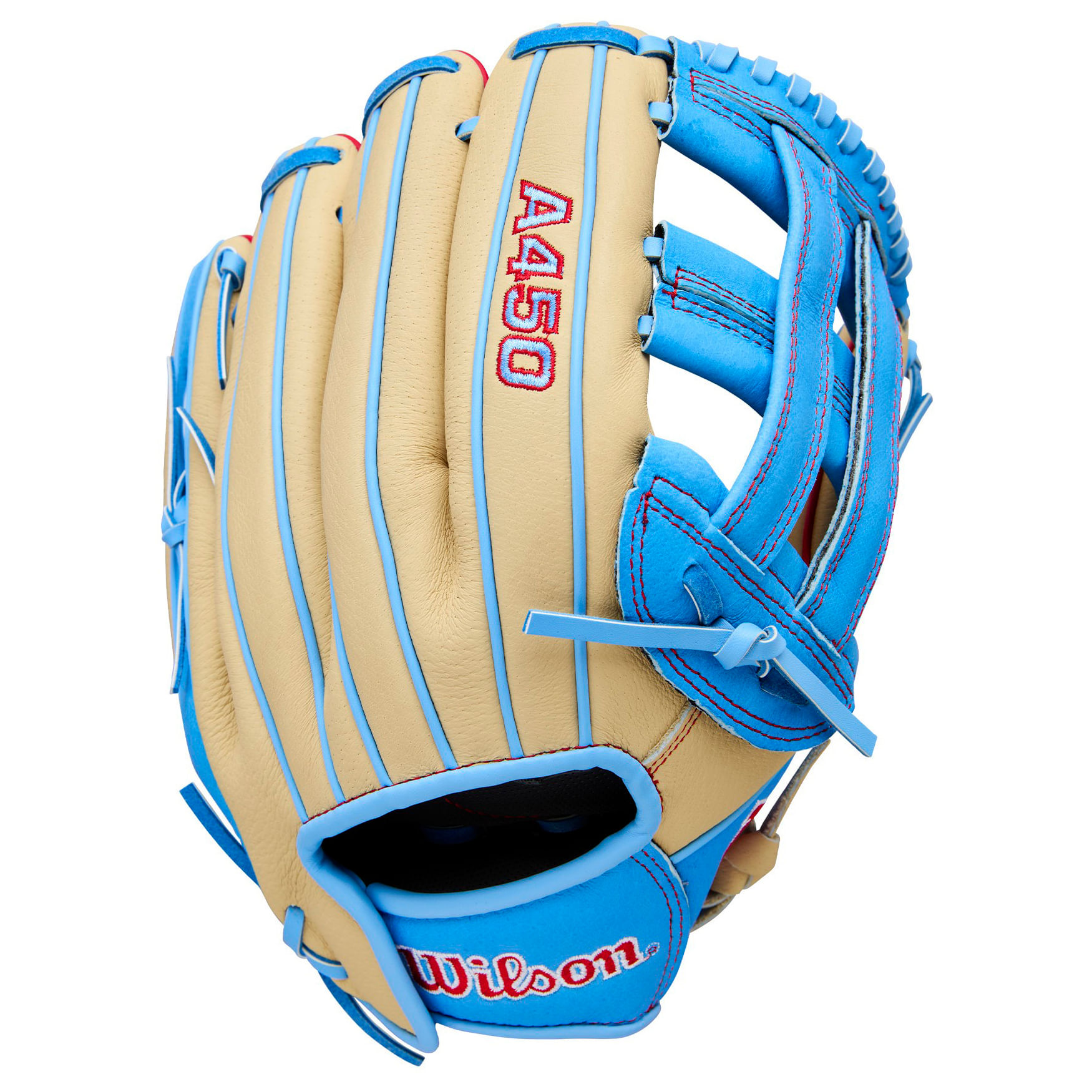 Wilson-A450-11--Infield-Baseball-Glove-Youth---2022-Blonde---Cool-Blue---Red