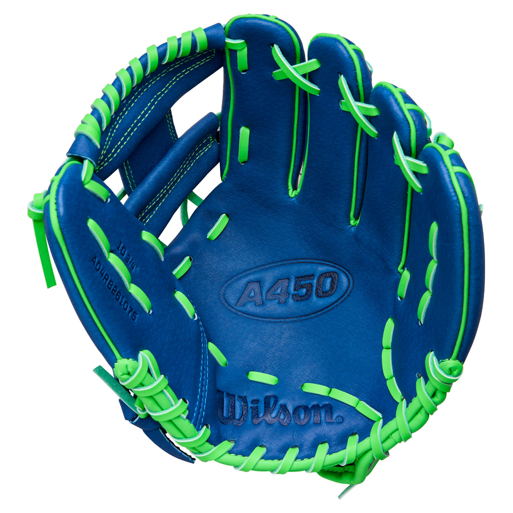 Wilson-A450-10.75--Infield-Baseball-Glove-Youth---2022-Royal-Blue---Neon-Green---White