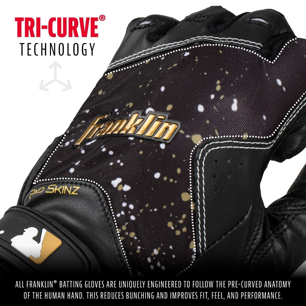 Franklin-Sports-2nd-Skinz-Drip-Baseball-Batting-Glove---Kids--Black---Gold