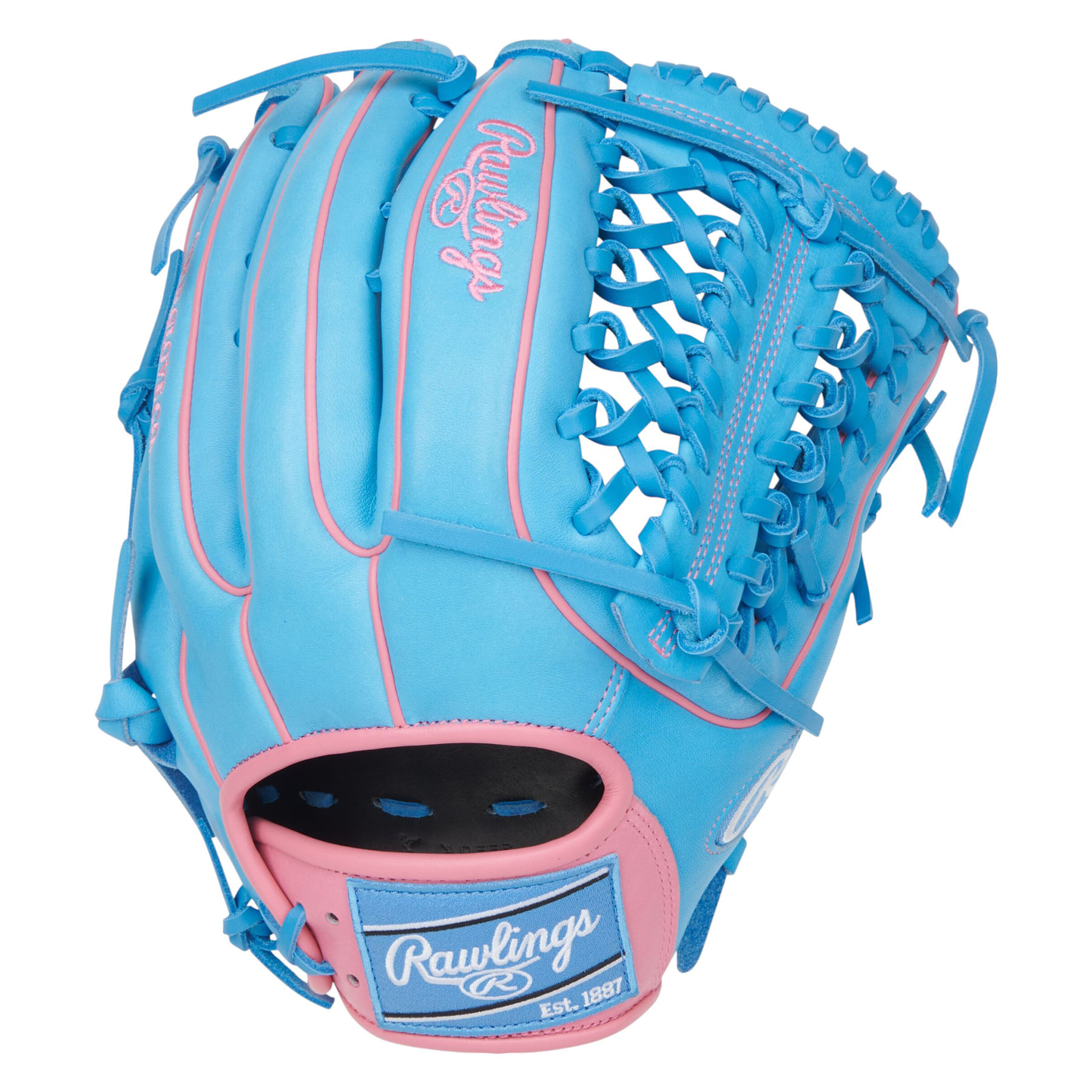 Rawlings-Heart-of-The-Hide-Modified-Trap-Eze-Web-12.75--Baseball-Glove-Columbia-Blue---Pink