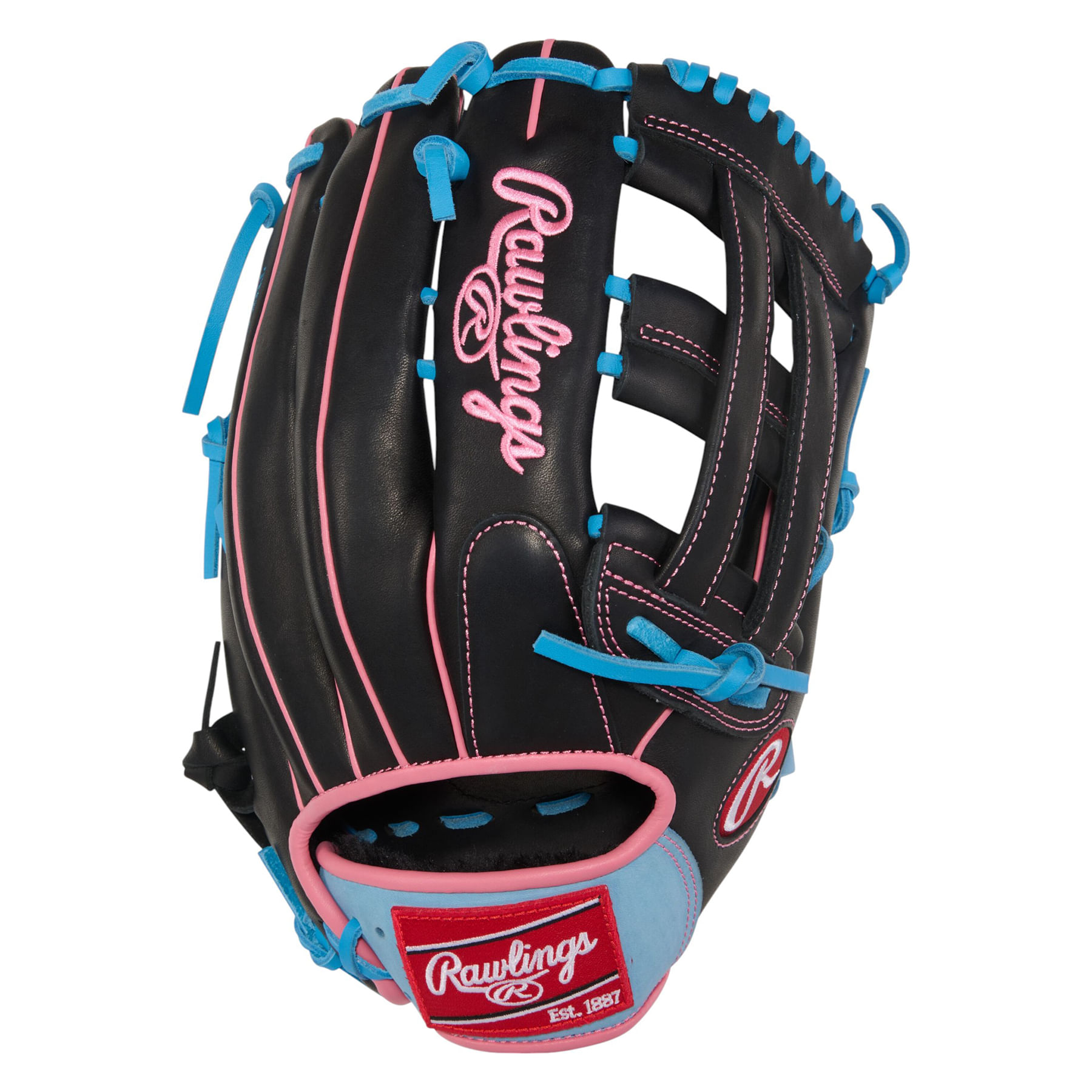 Rawlings-R9-Series-12.75--Outfield-Baseball-Glove-Black---Columbia-Blue---Pink