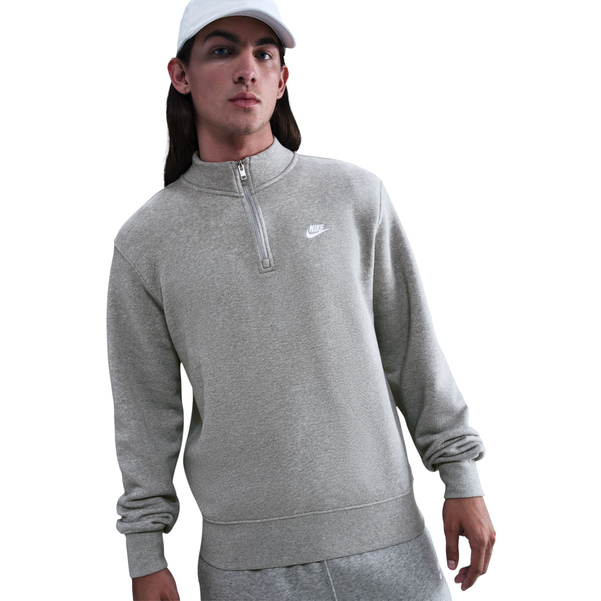 Nike-Club-Basketball-Half-Zip-Top---Men-s-Dark-Grey-Heather---Light-Smoke-Grey---White