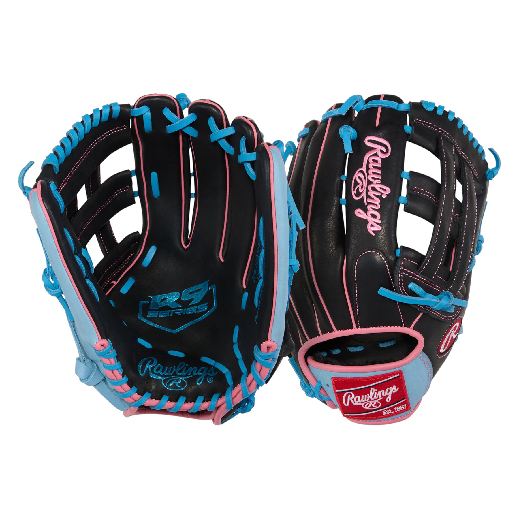 Rawlings-R9-Series-12.75--Outfield-Baseball-Glove-Black---Columbia-Blue---Pink