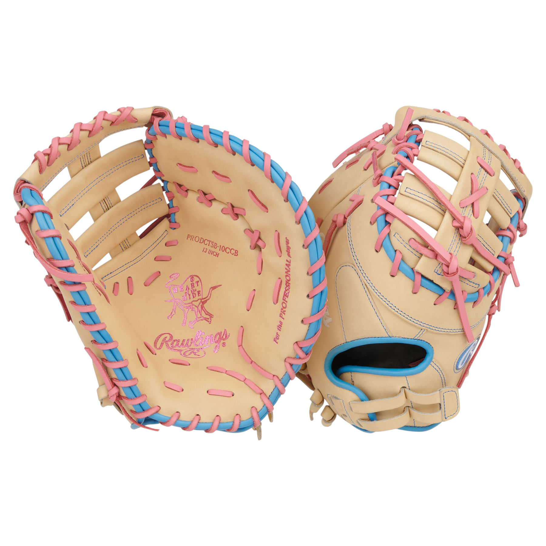 Rawlings-Heart-of-The-Hide-13--Softball-Fastpitch-First-Base-Mitt-Camel---Pink---Columbia-Blue