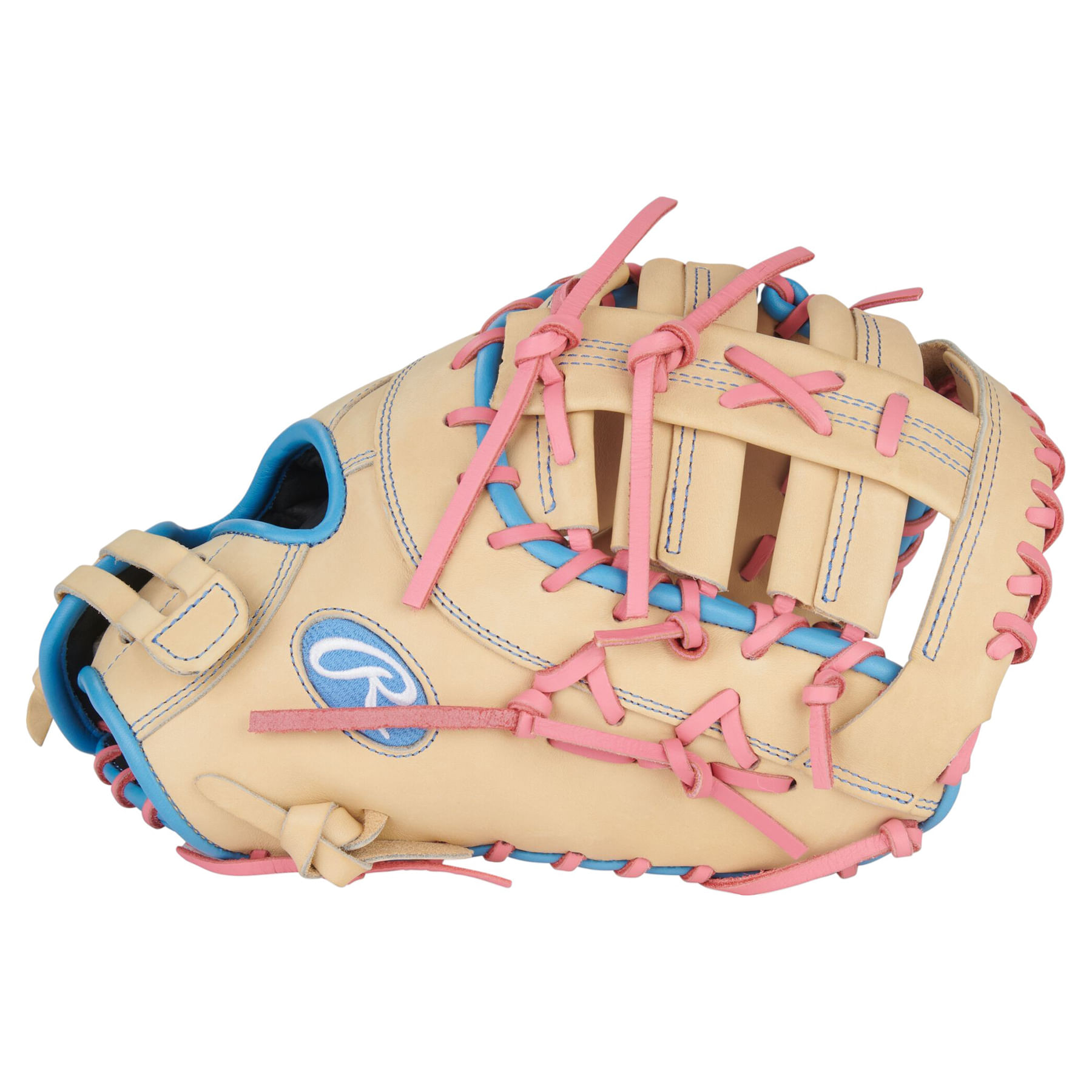 Rawlings-Heart-of-The-Hide-13--Softball-Fastpitch-First-Base-Mitt-Camel---Pink---Columbia-Blue