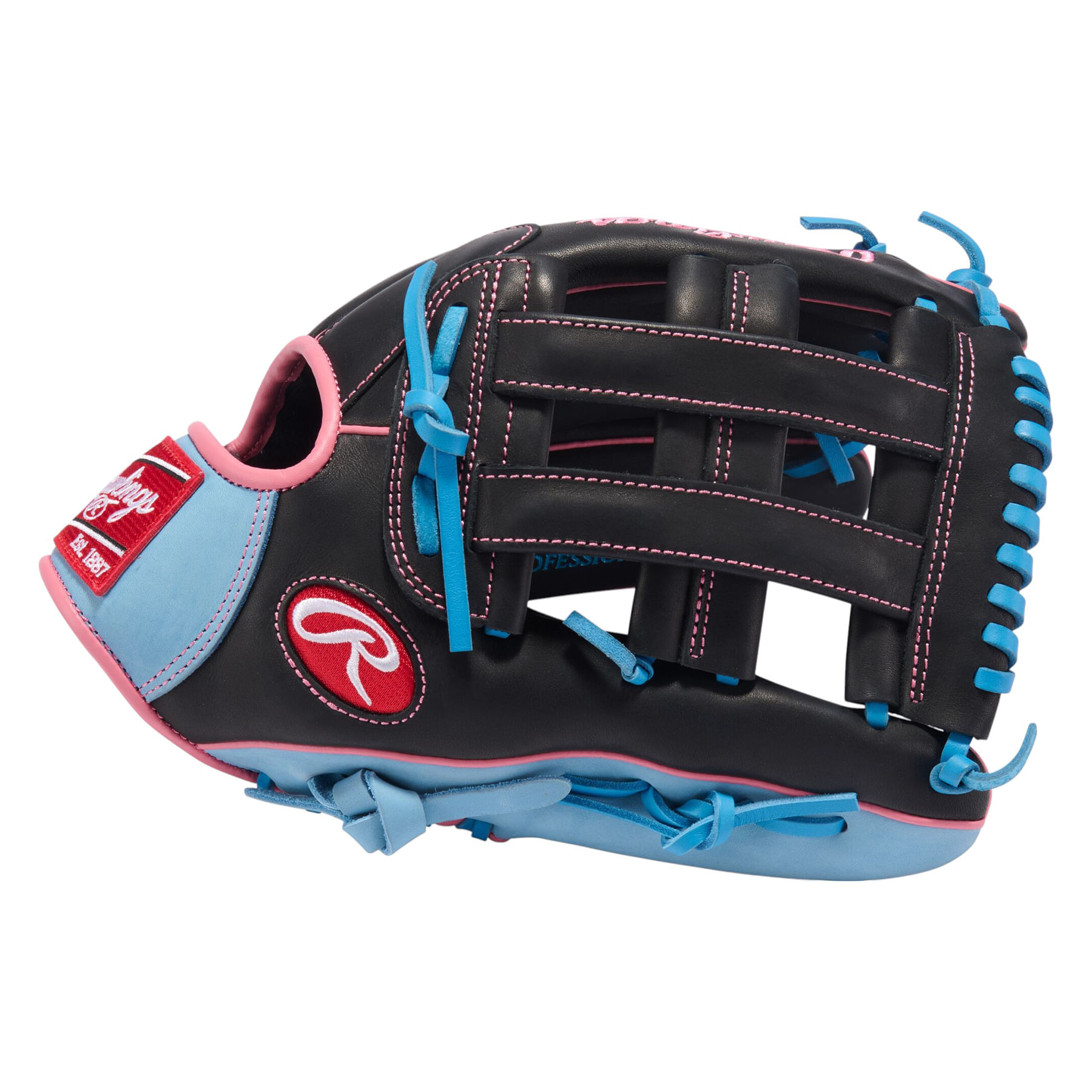 Rawlings-R9-Series-12.75--Outfield-Baseball-Glove-Black---Columbia-Blue---Pink
