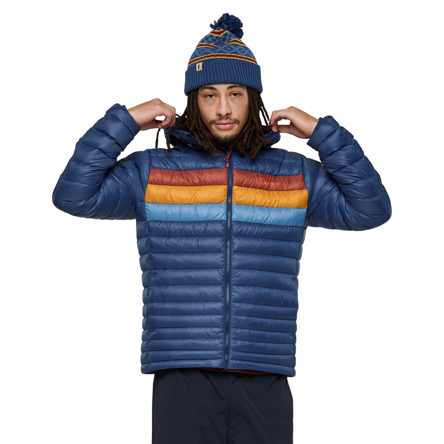 Cotopaxi-Fuego-Down-Hooded-Jacket---Men-s-Deep-Sea-Stripes