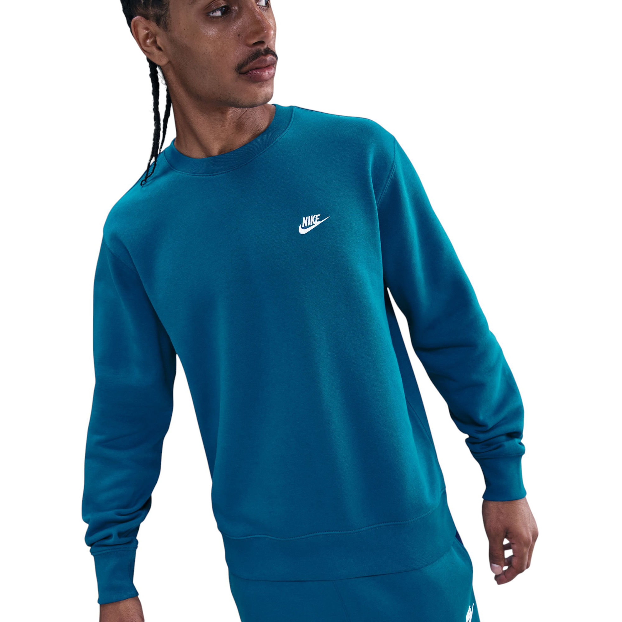 Nike-Club-Fleece-Crew---Men-s--Green-Abyss---White