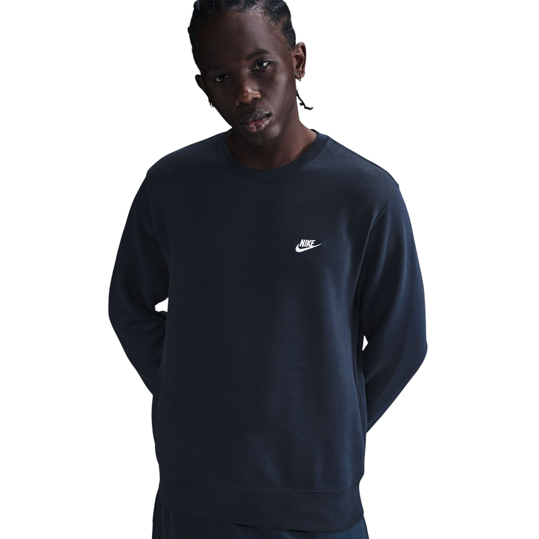 Nike-Club-Fleece-Crew---Men-s--Obsidian---White