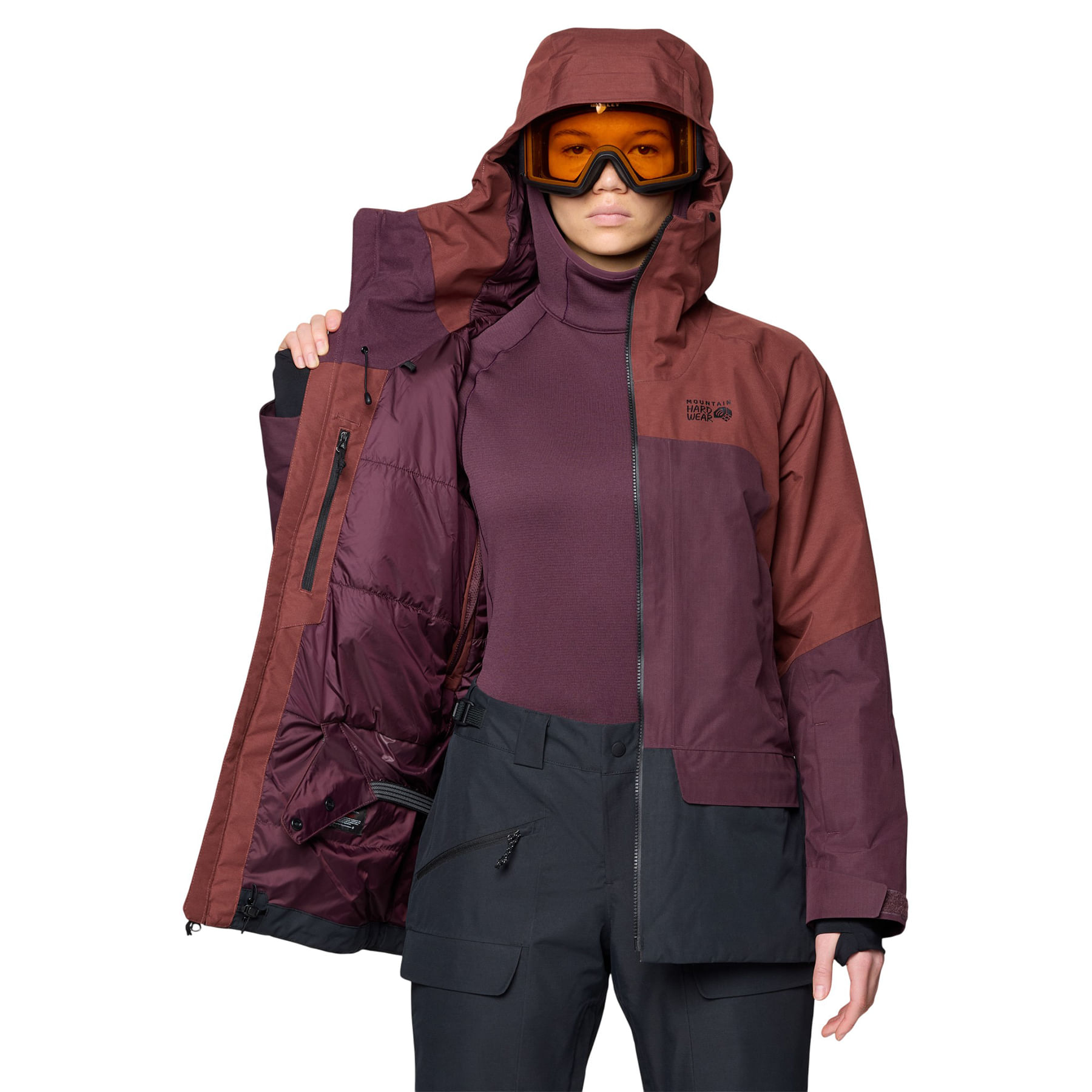 Mountain-Hardwear-Cloud-Bank-Gore-Tex-Jacket---Women-s-Bourbon-Brown---Blackberry---Black